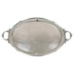 Antique English Edwardian Eagle & Crown Engraved Oval Serving Platter Tray