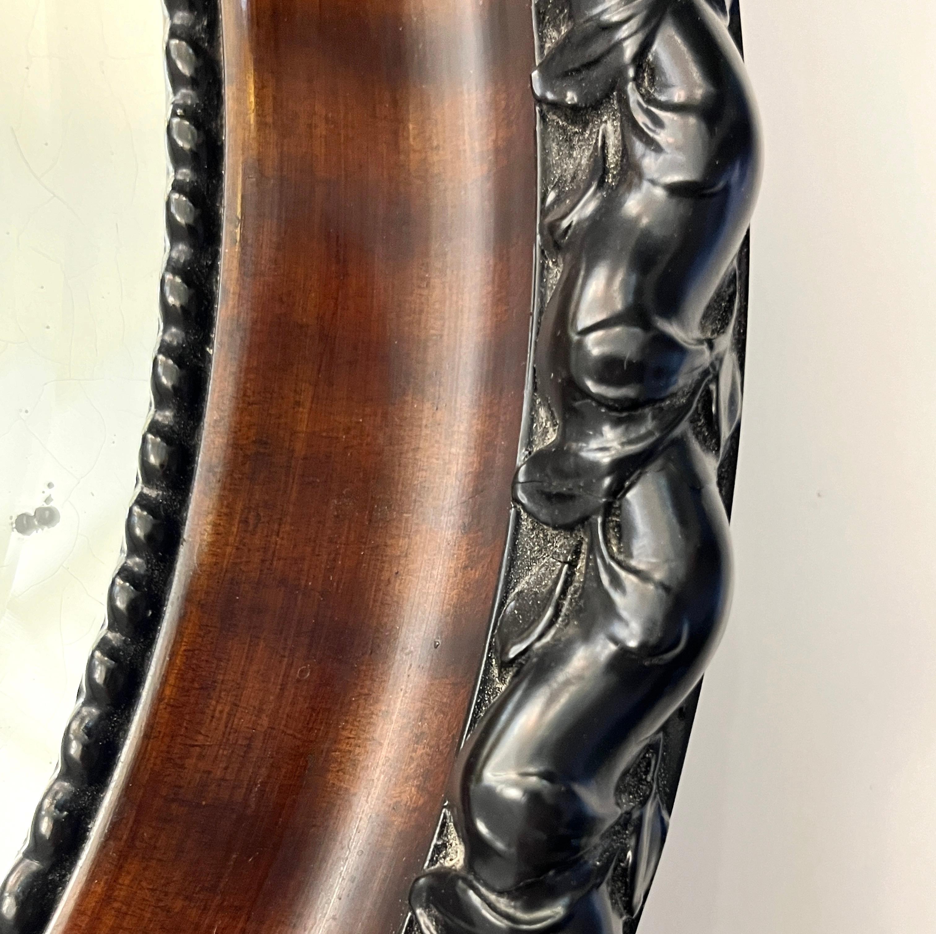 Antiker englischer Edwardian Ebenholz Makassar Furnier Schwarz Braun Oval Spiegel (Art nouveau) im Angebot