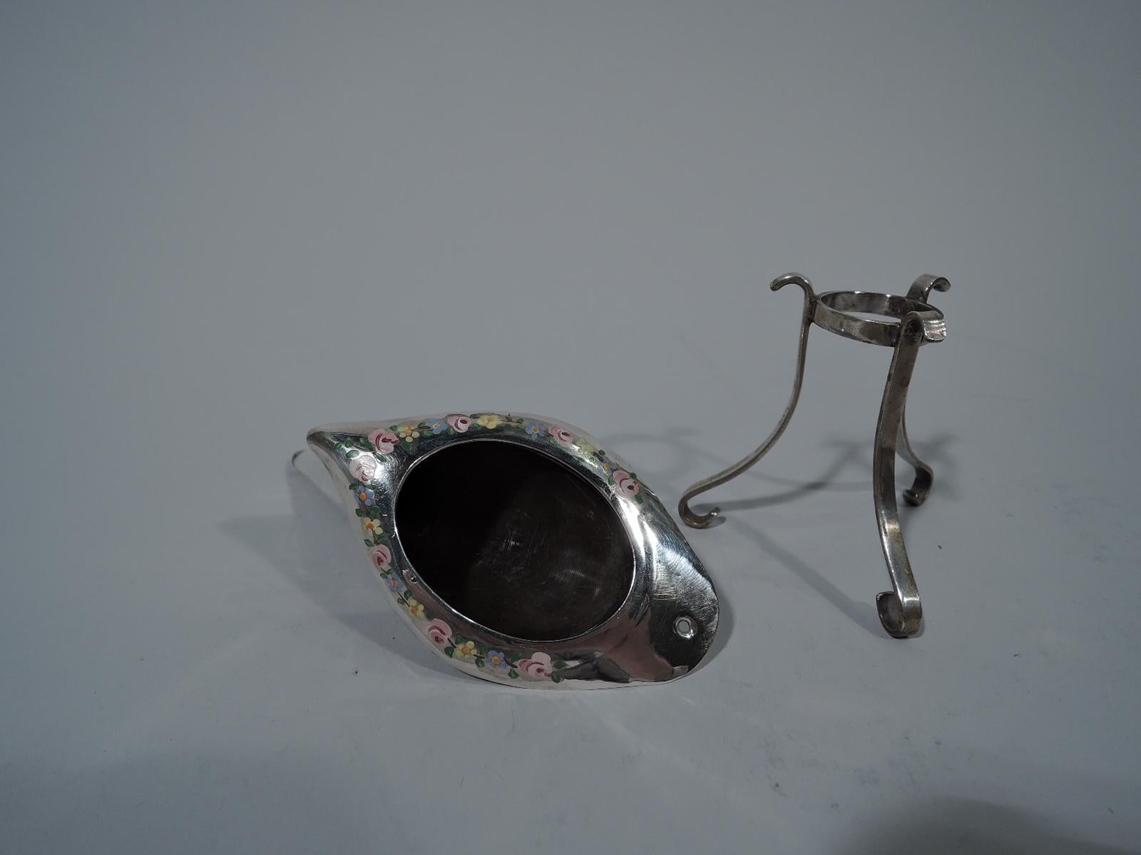 Early 20th Century Antique English Edwardian Enameled Sterling Silver Posy Holder