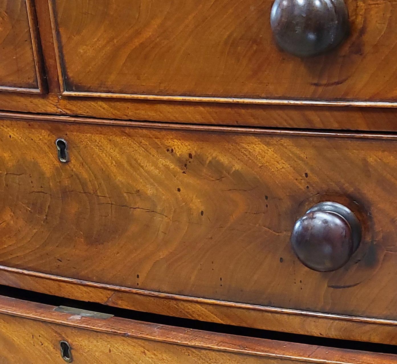 Antique English Edwardian Figured Mahogany Dresser With Original Knobs For Sale 13