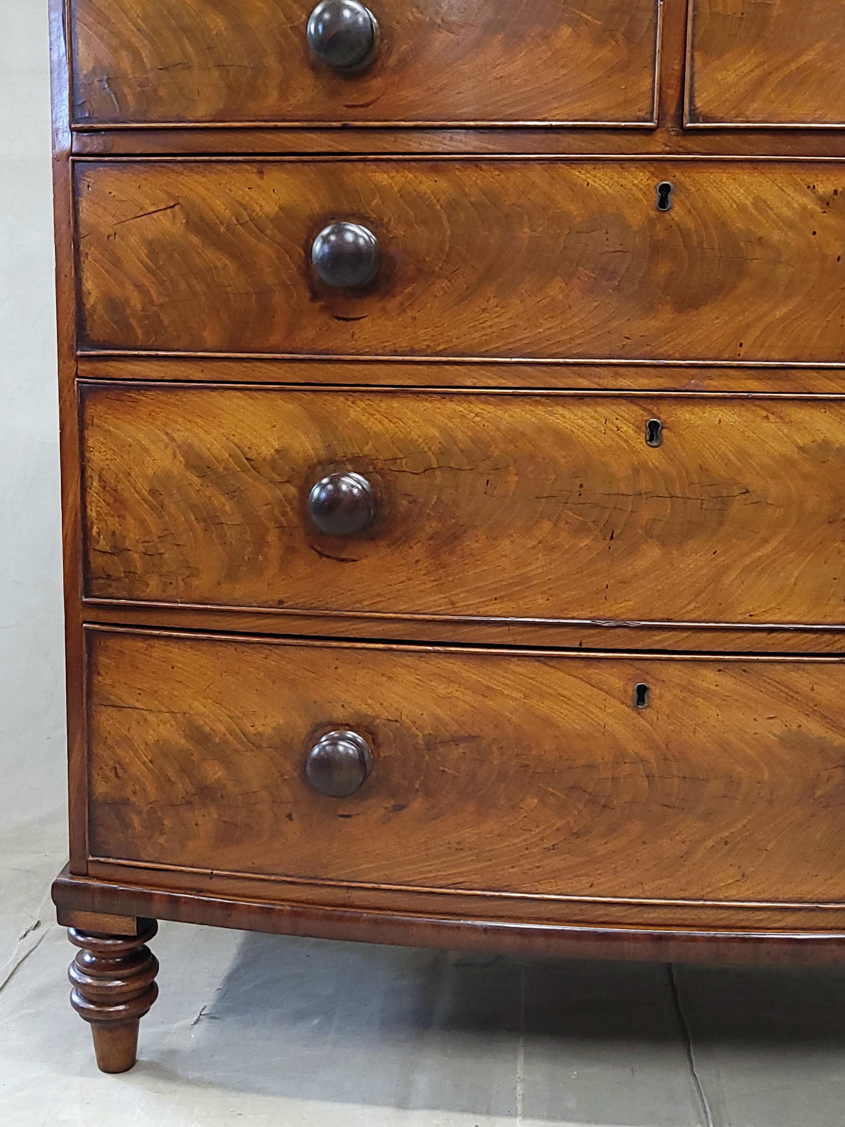 British Antique English Edwardian Figured Mahogany Dresser With Original Knobs For Sale