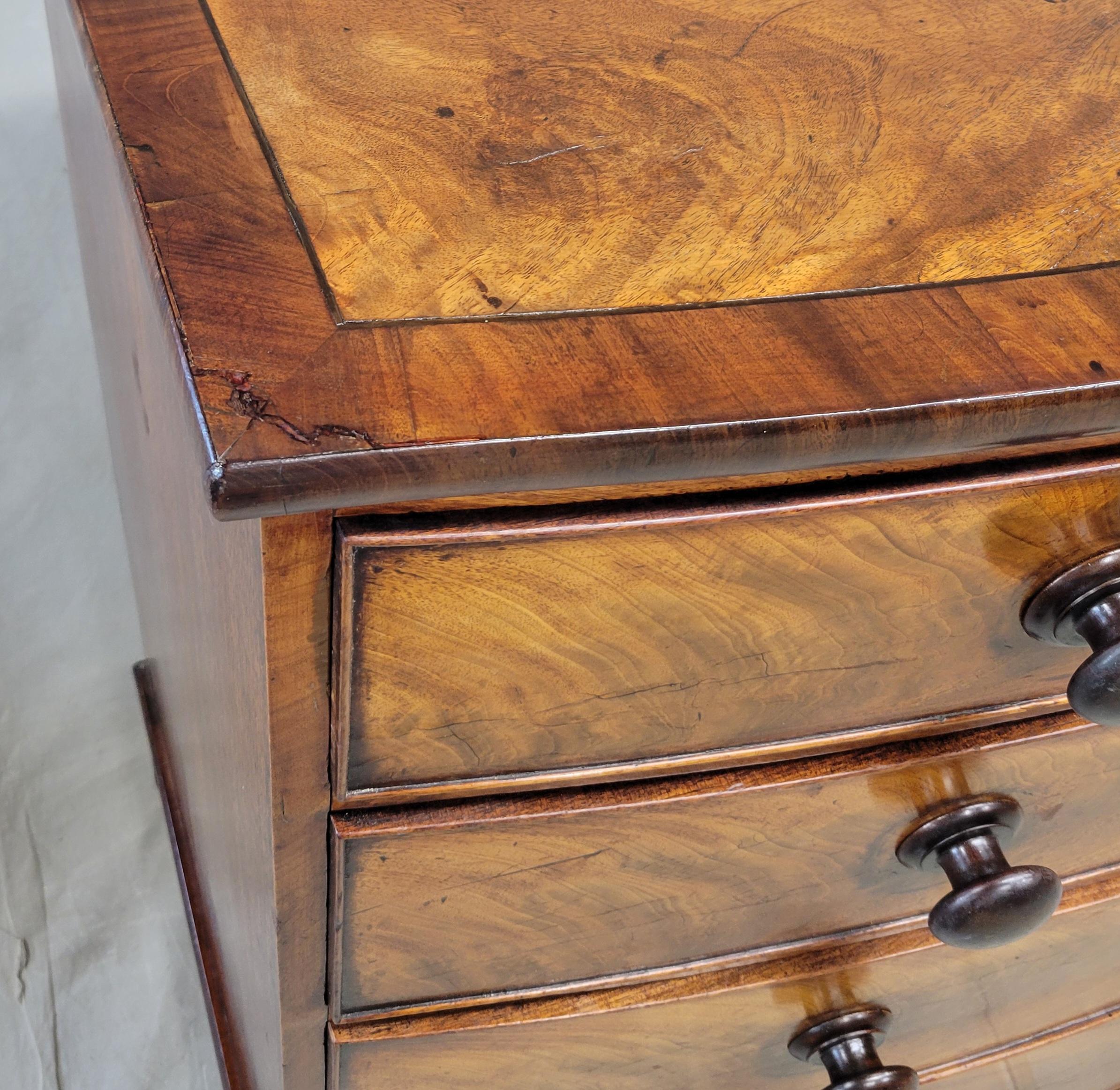 Hand-Crafted Antique English Edwardian Figured Mahogany Dresser With Original Knobs For Sale