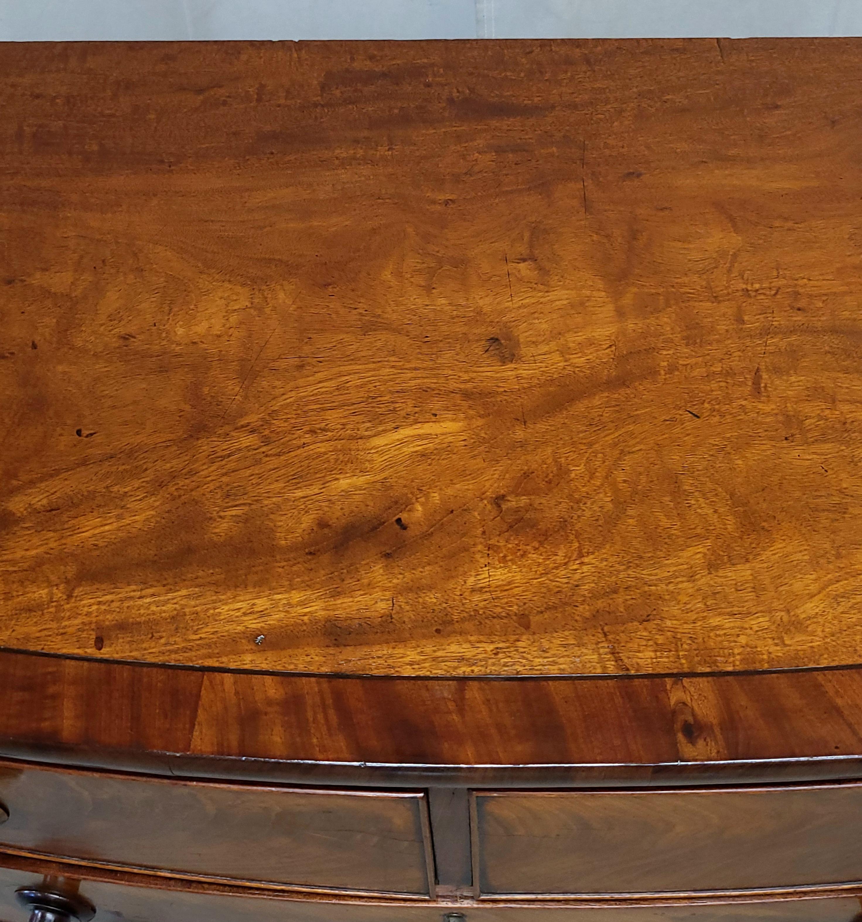 Antique English Edwardian Figured Mahogany Dresser With Original Knobs For Sale 3