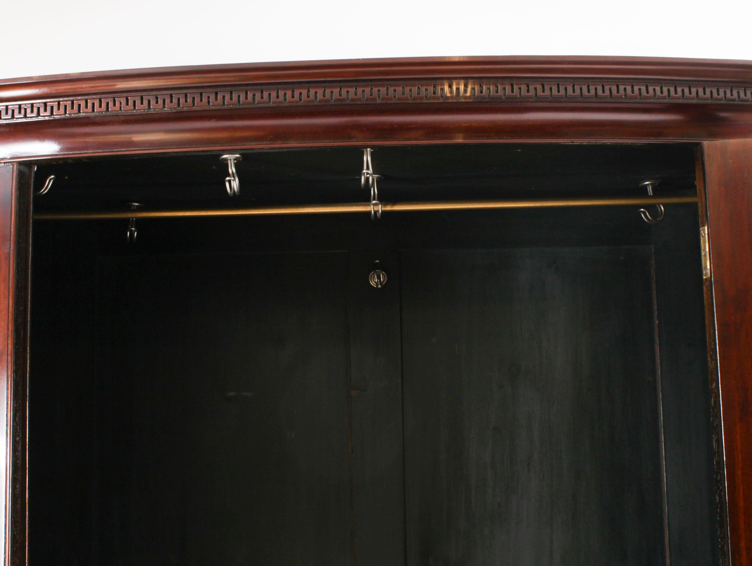 Antique English Edwardian Flame Mahogany Bowfront Wardrobe C1900 8