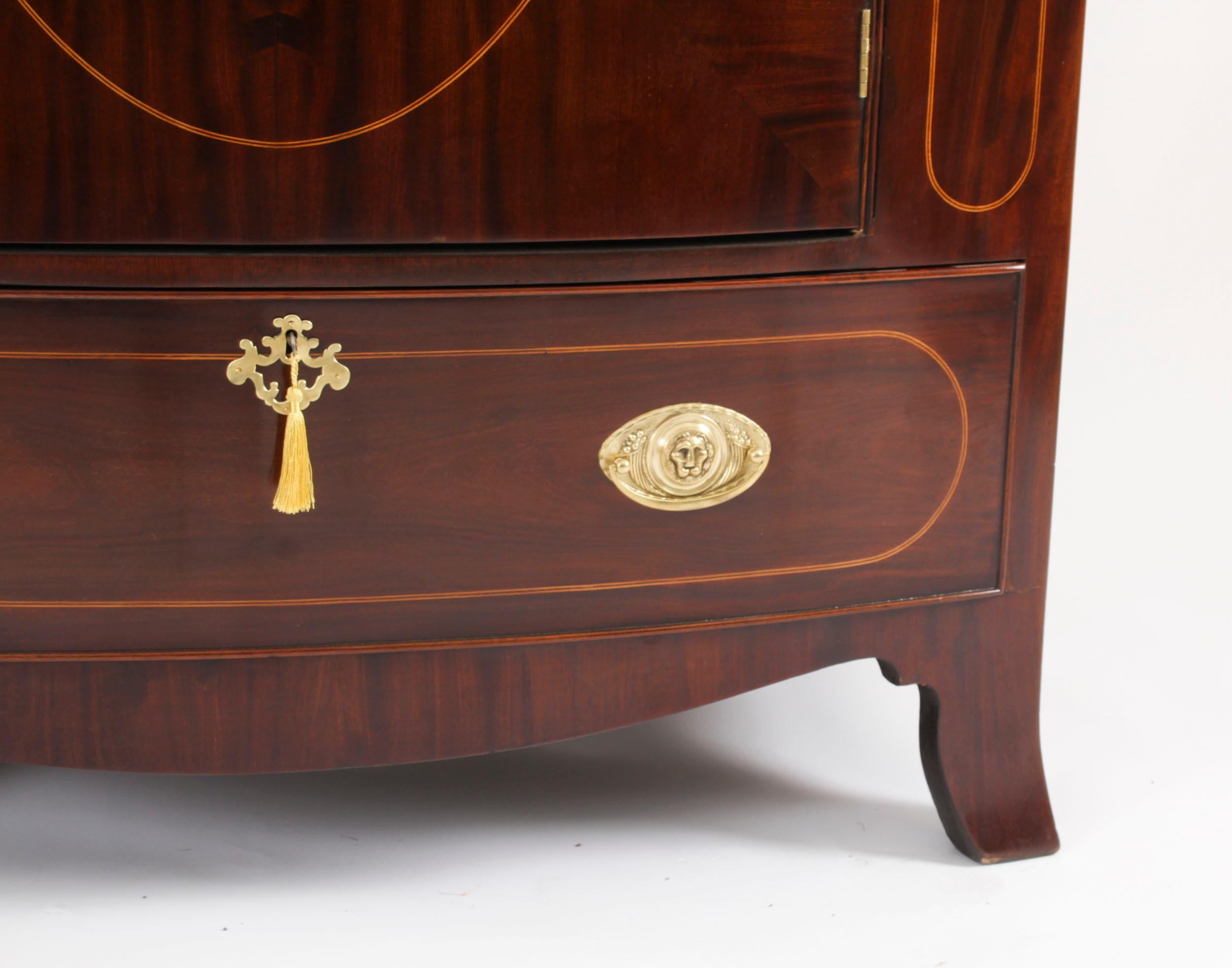 Antique English Edwardian Flame Mahogany Bowfront Wardrobe C1900 10