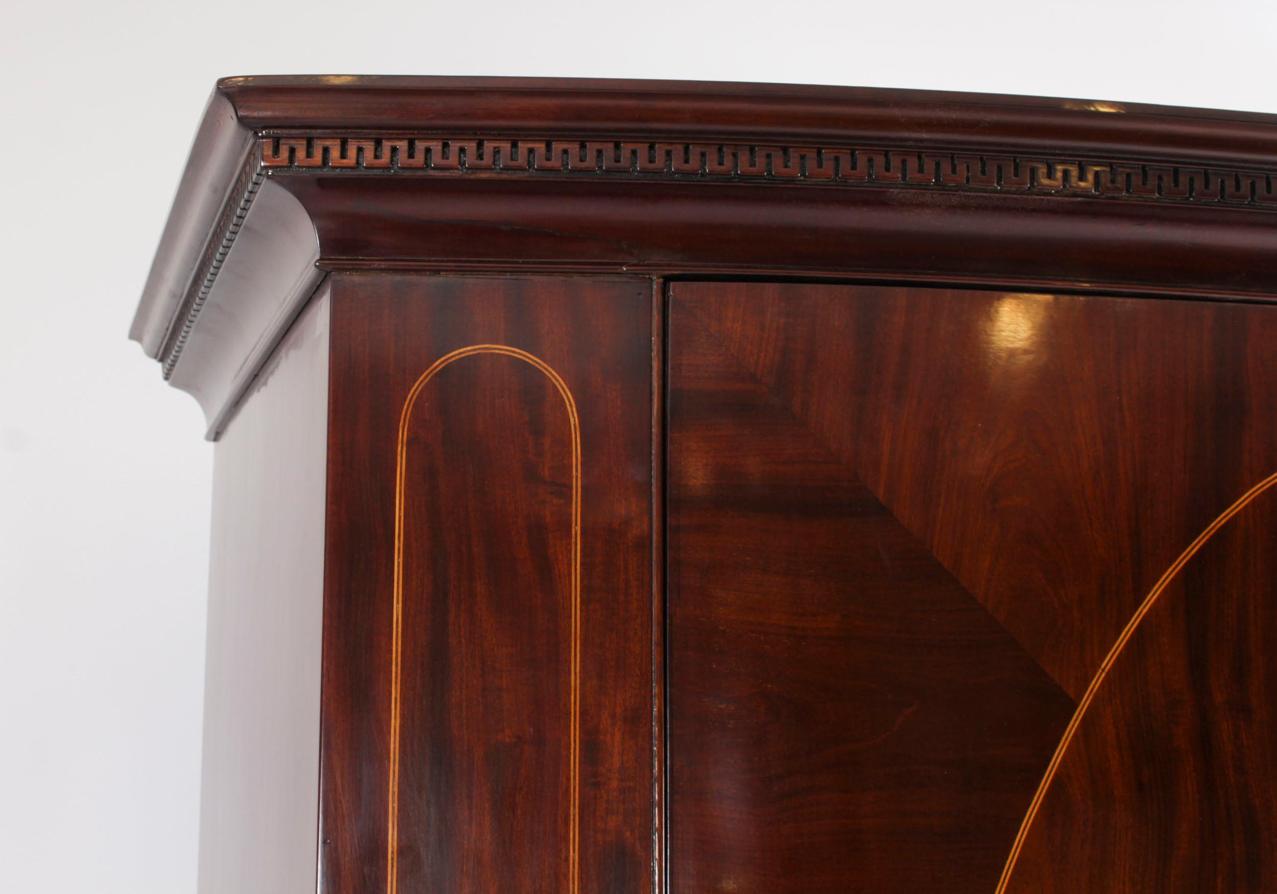 Antique English Edwardian Flame Mahogany Bowfront Wardrobe C1900 11