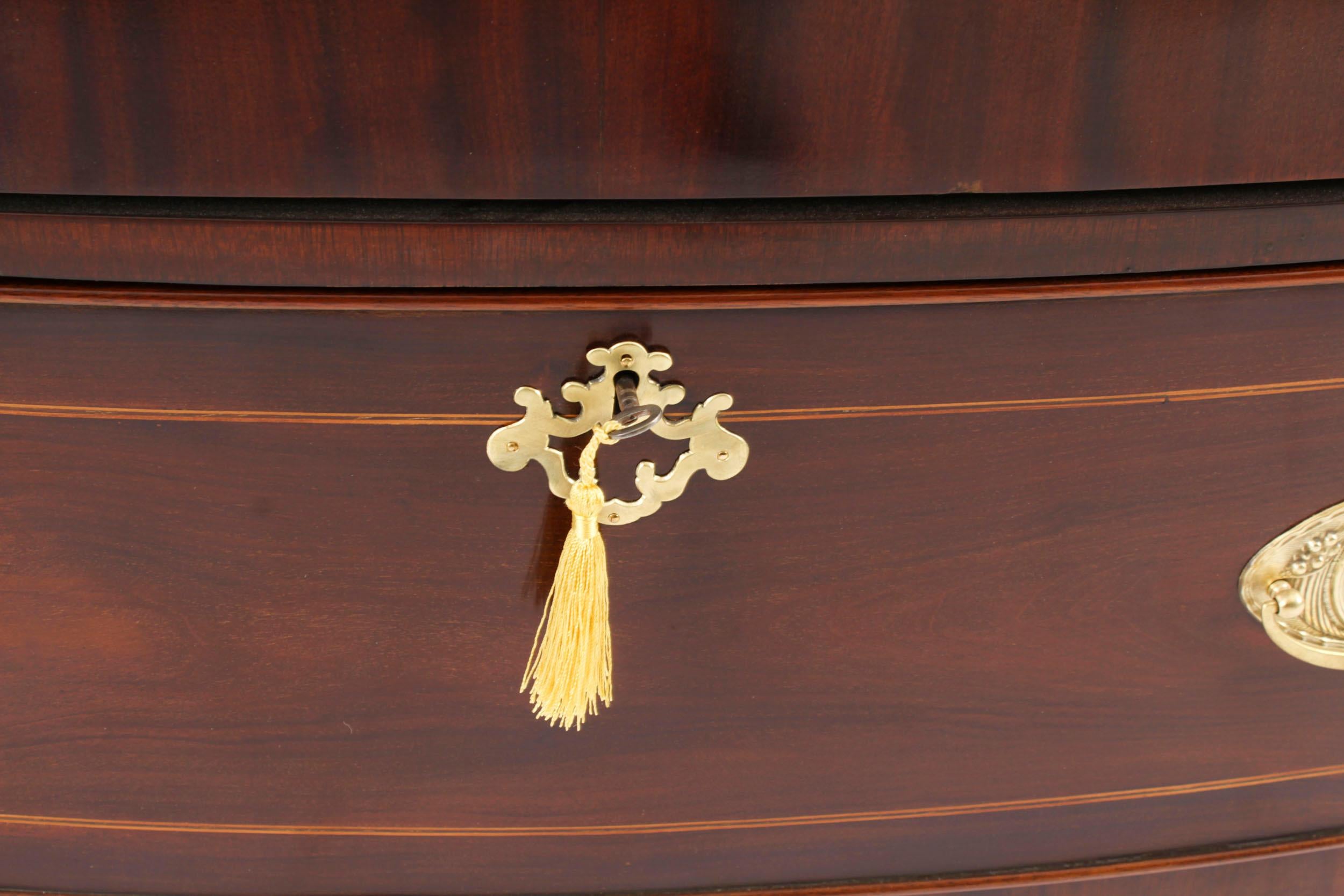 Antique English Edwardian Flame Mahogany Bowfront Wardrobe C1900 12