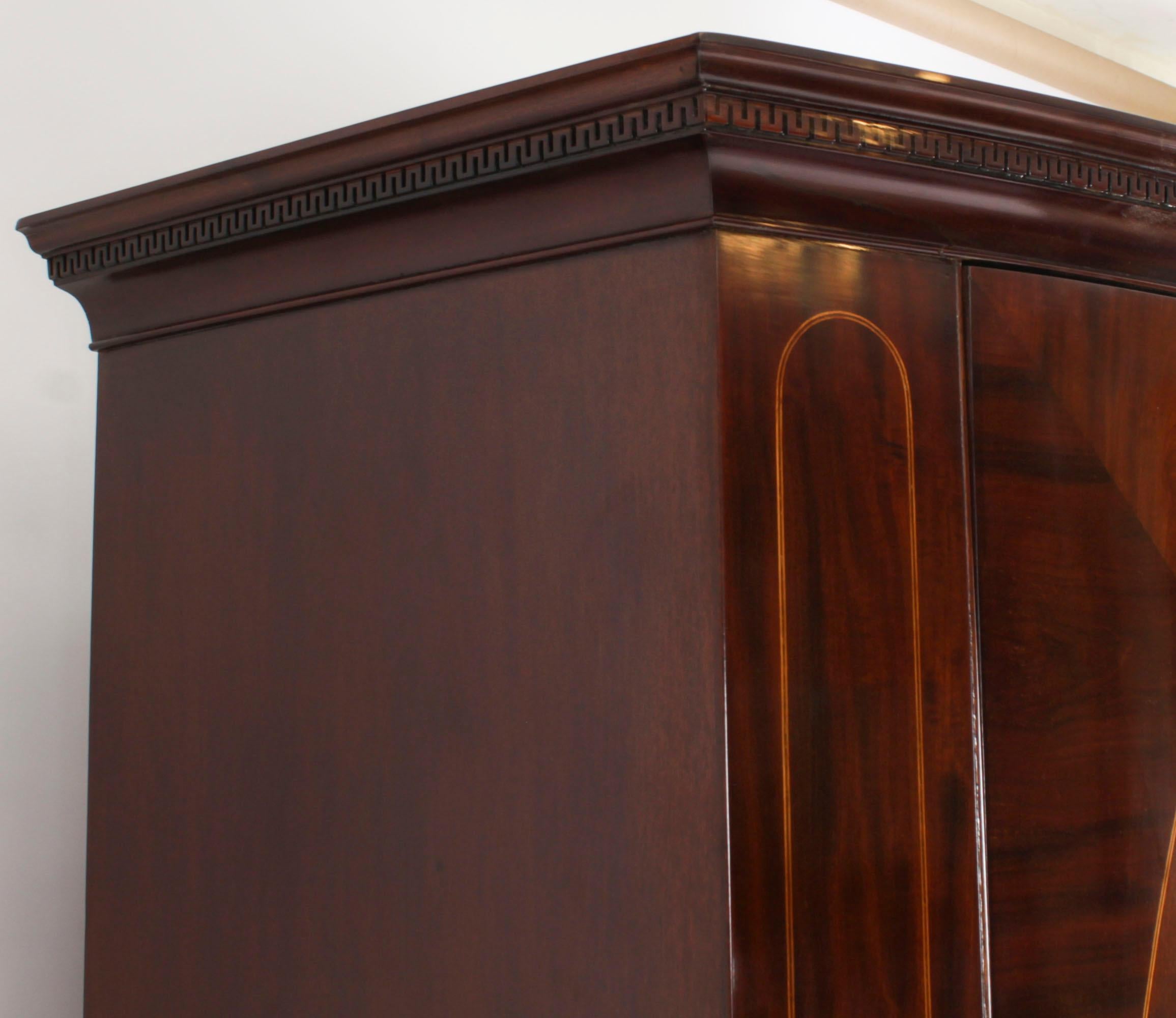 Antique English Edwardian Flame Mahogany Bowfront Wardrobe C1900 13