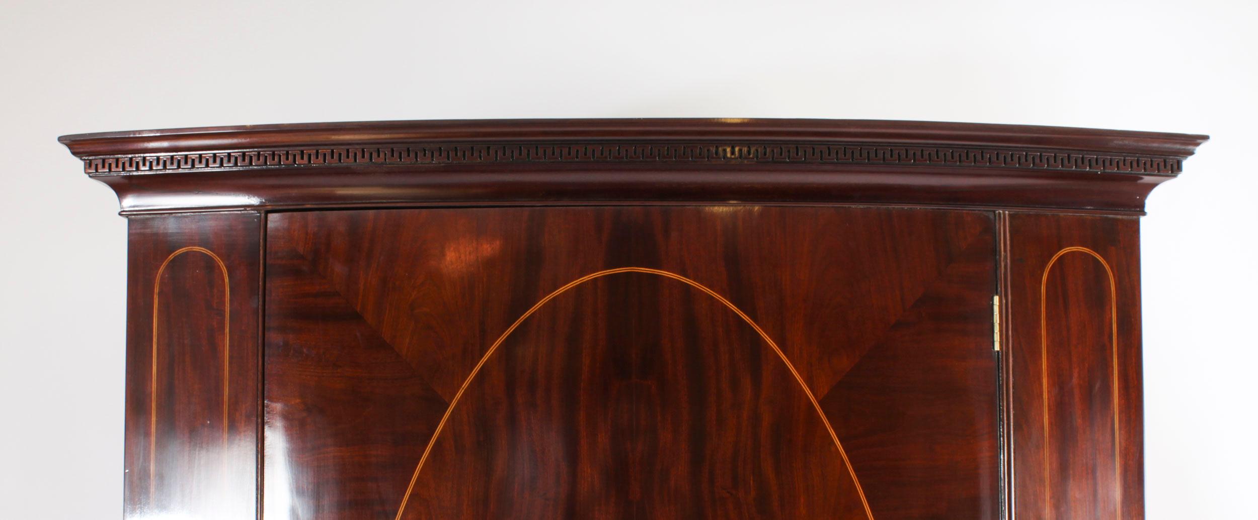 Antique English Edwardian Flame Mahogany Bowfront Wardrobe C1900 2