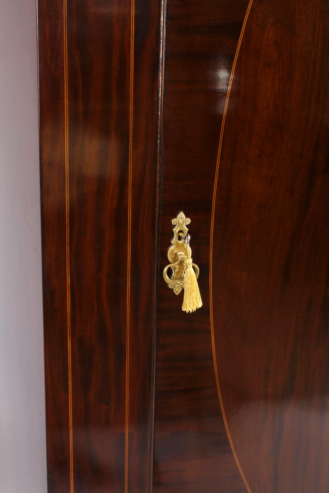 Antique English Edwardian Flame Mahogany Bowfront Wardrobe C1900 3