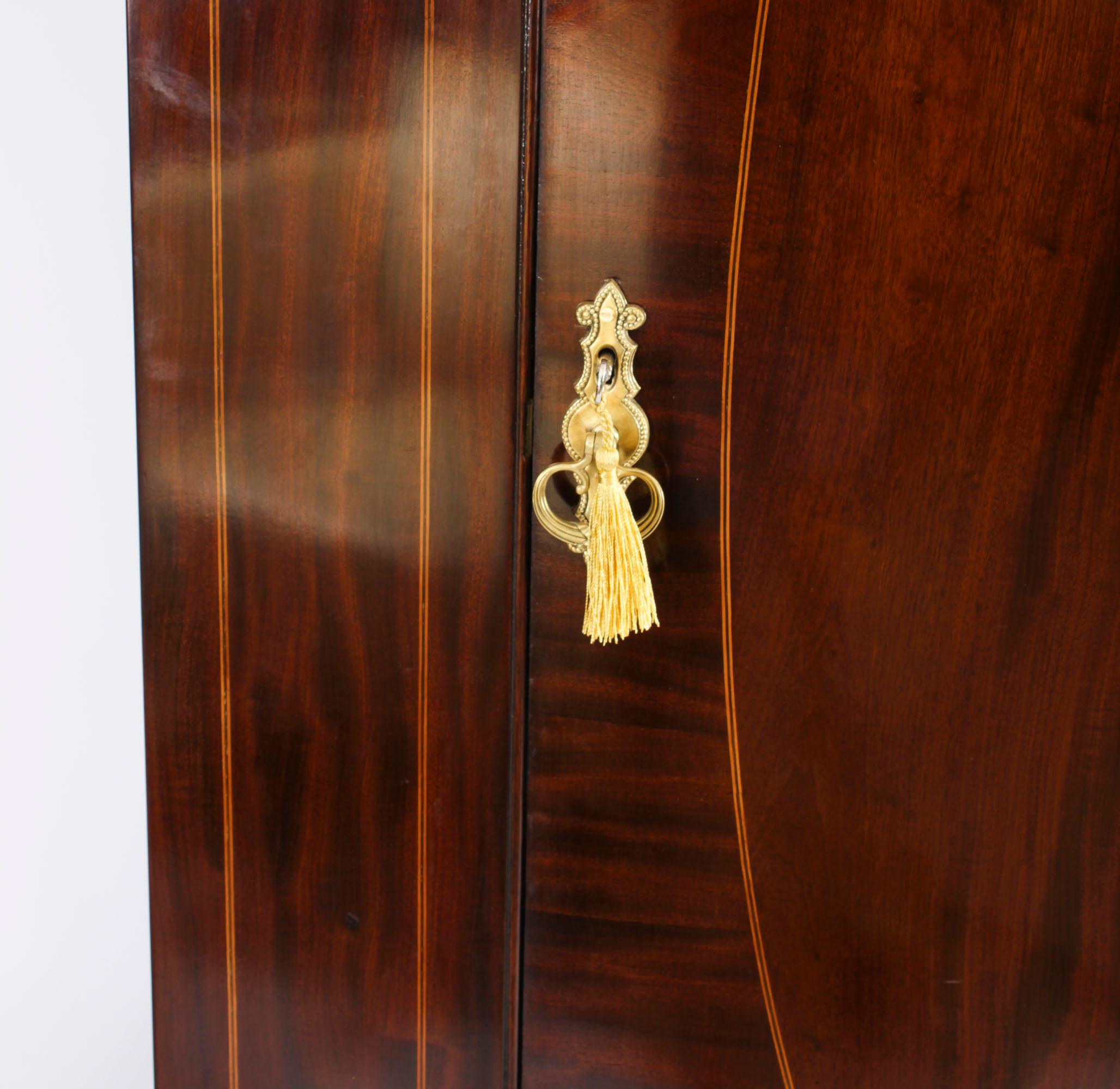 Antique English Edwardian Flame Mahogany Bowfront Wardrobe C1900 4