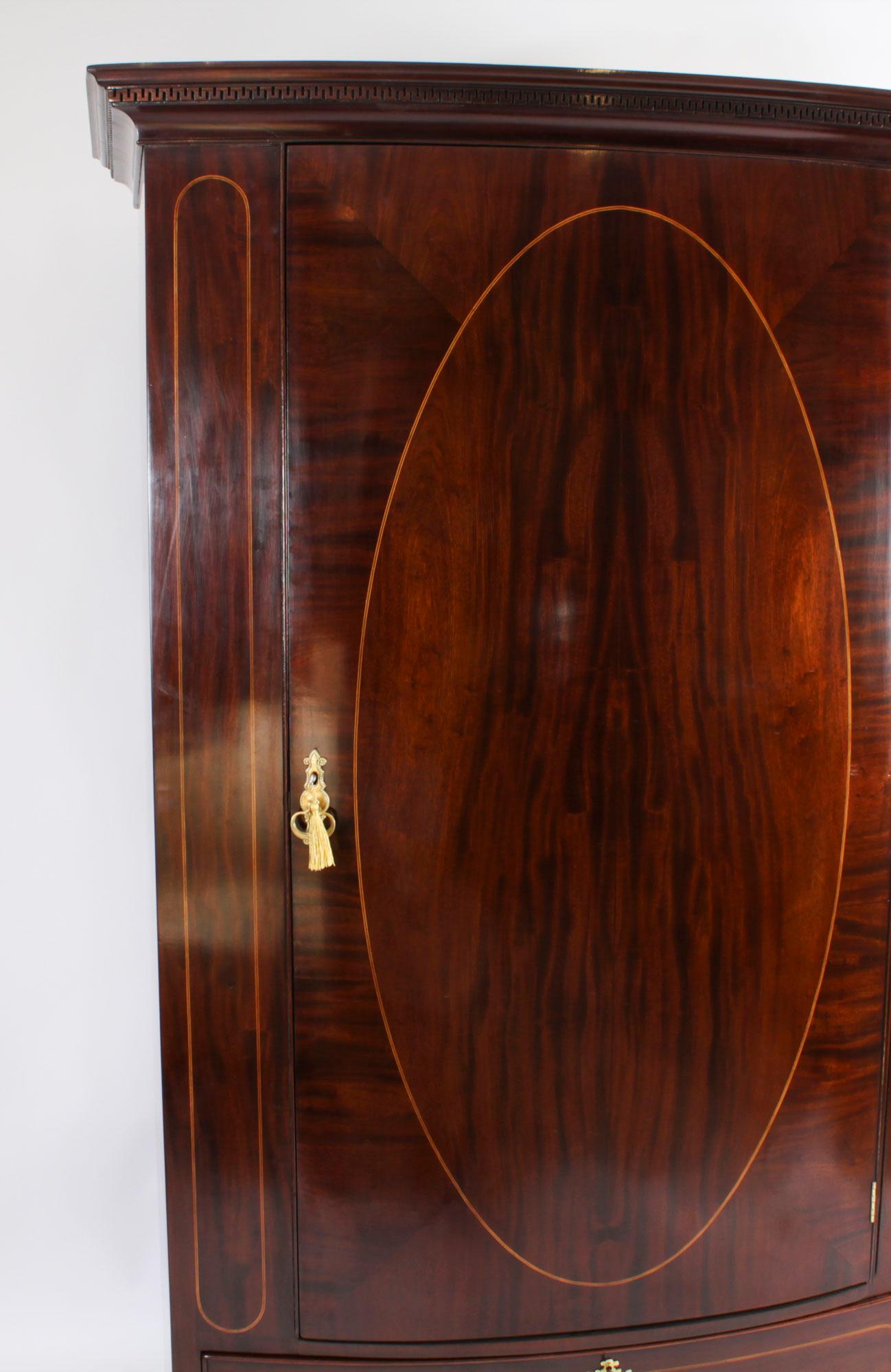 Antique English Edwardian Flame Mahogany Bowfront Wardrobe C1900 5