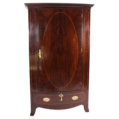 Antique English Edwardian Flame Mahogany Bowfront Wardrobe C1900