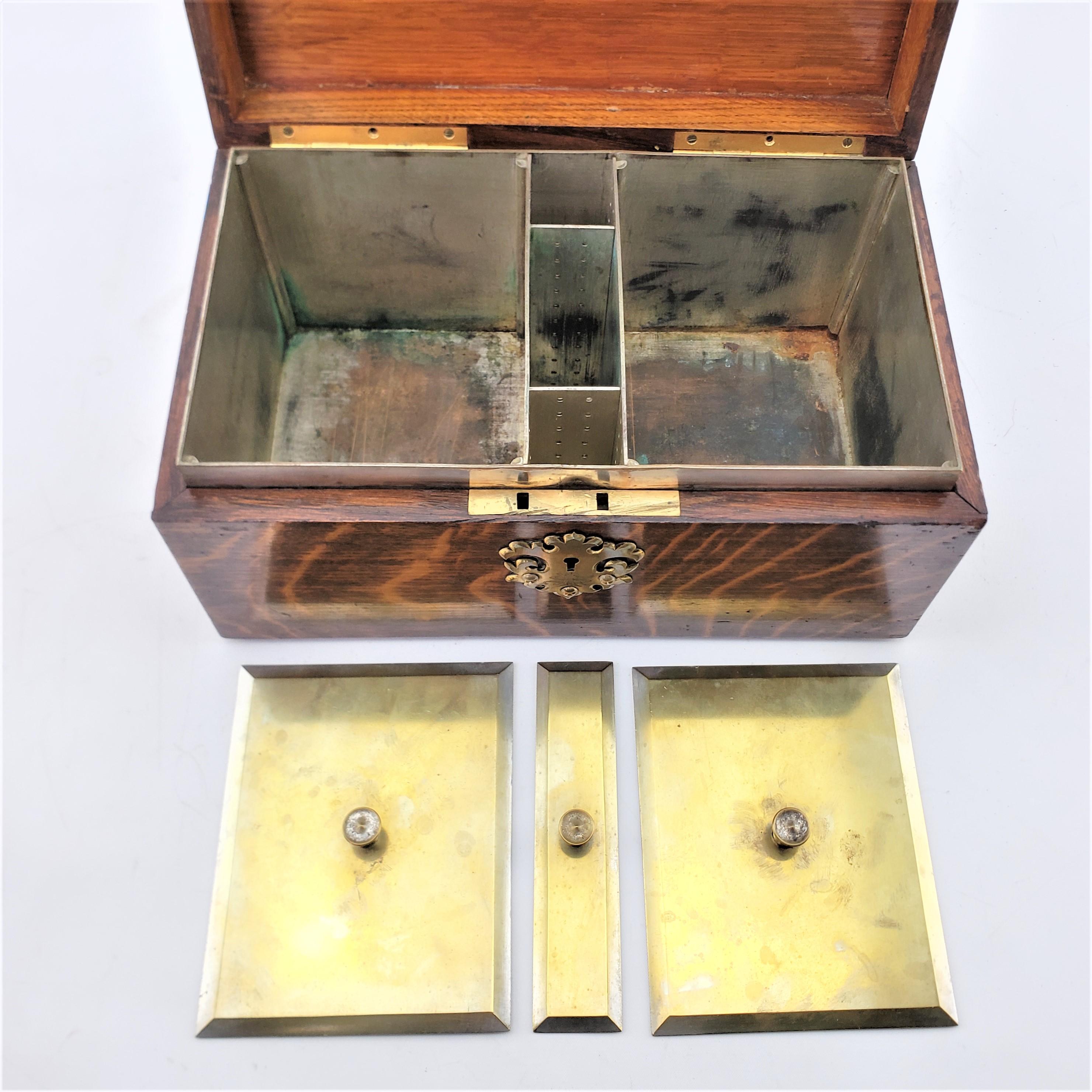 Antique English Edwardian Fumed Oak Convertible Triple Tea Caddy  5