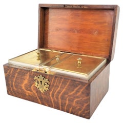 Antique English Edwardian Fumed Oak Convertible Triple Tea Caddy