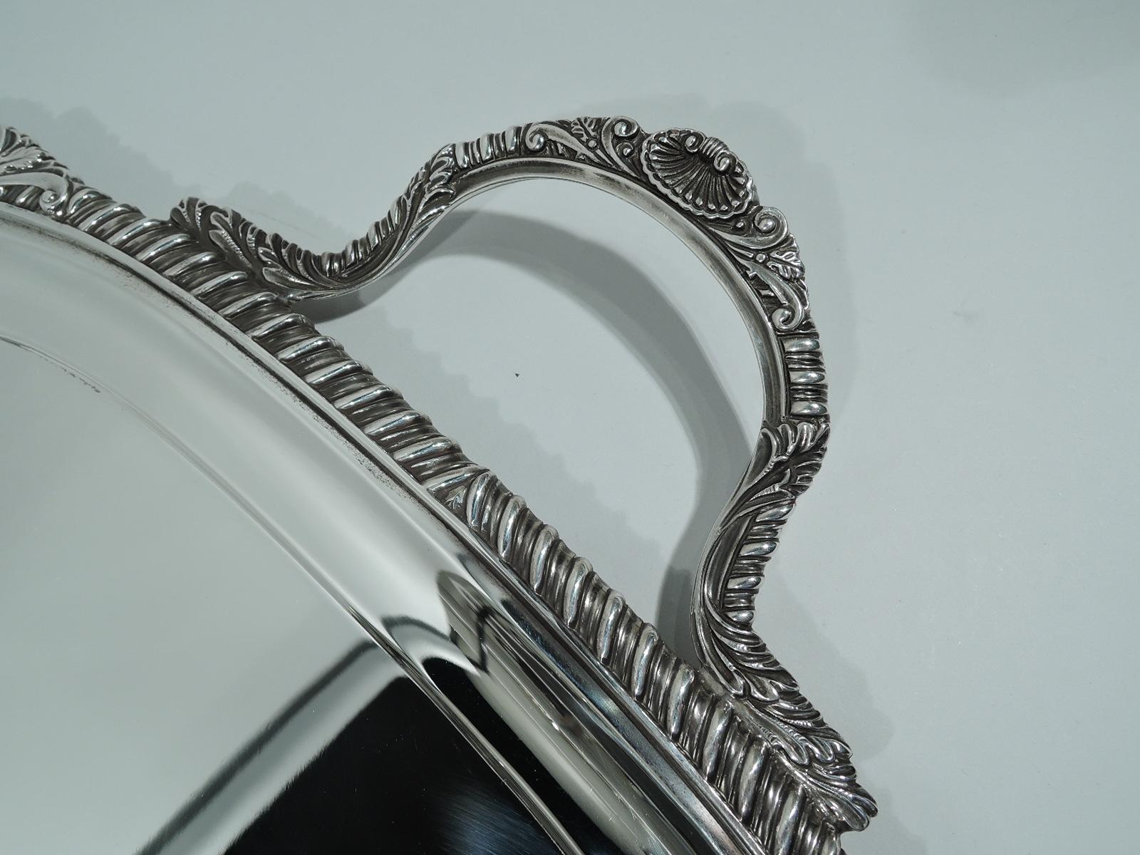 Antique English Edwardian Georgian Sterling Silver Tea Tray In Excellent Condition In New York, NY