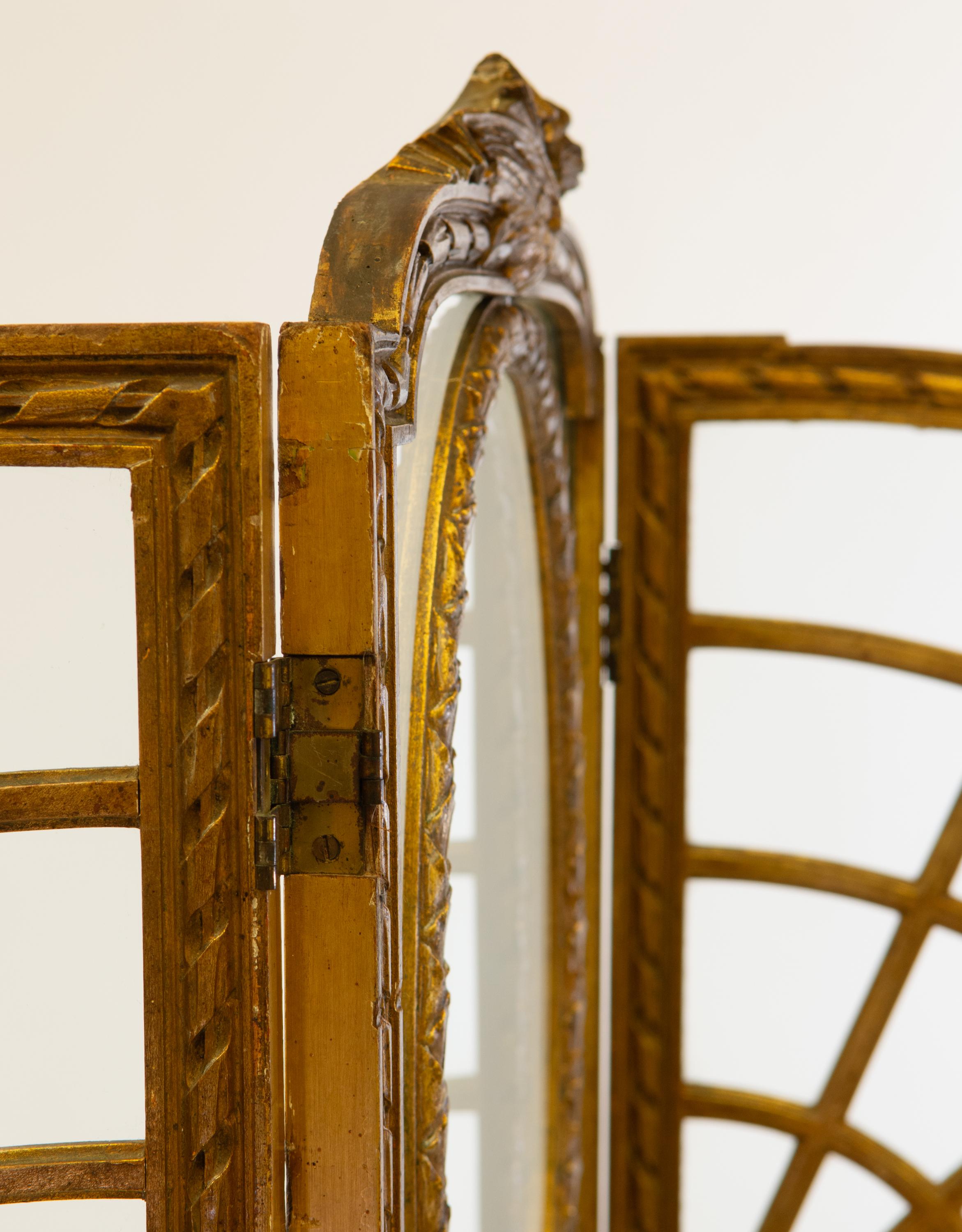 Antiker englischer edwardianischer klappbarer Raumteiler aus vergoldetem Holz im Angebot 4