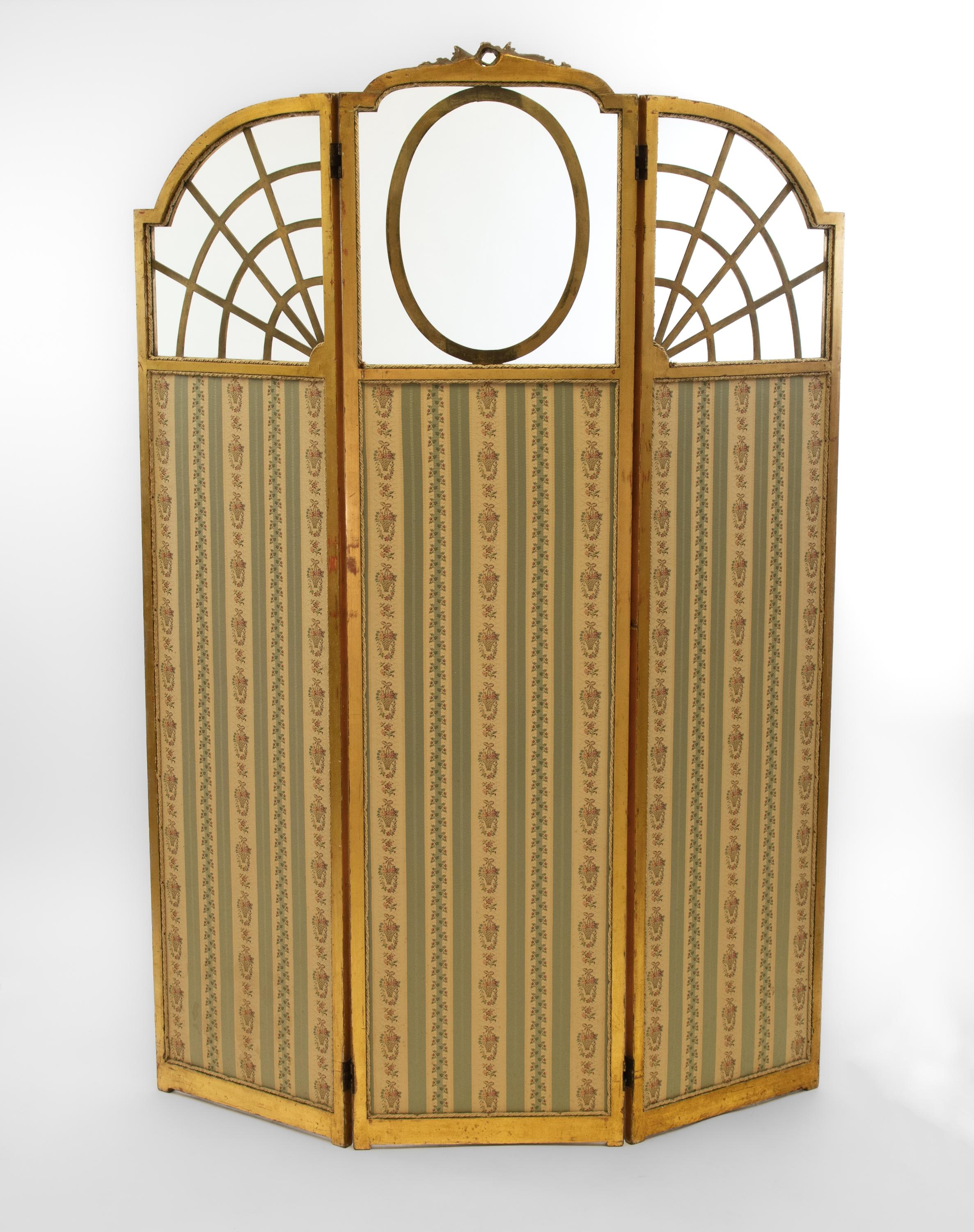 Antique English Edwardian Gilt Wood Folding Screen Room Divider For Sale 6