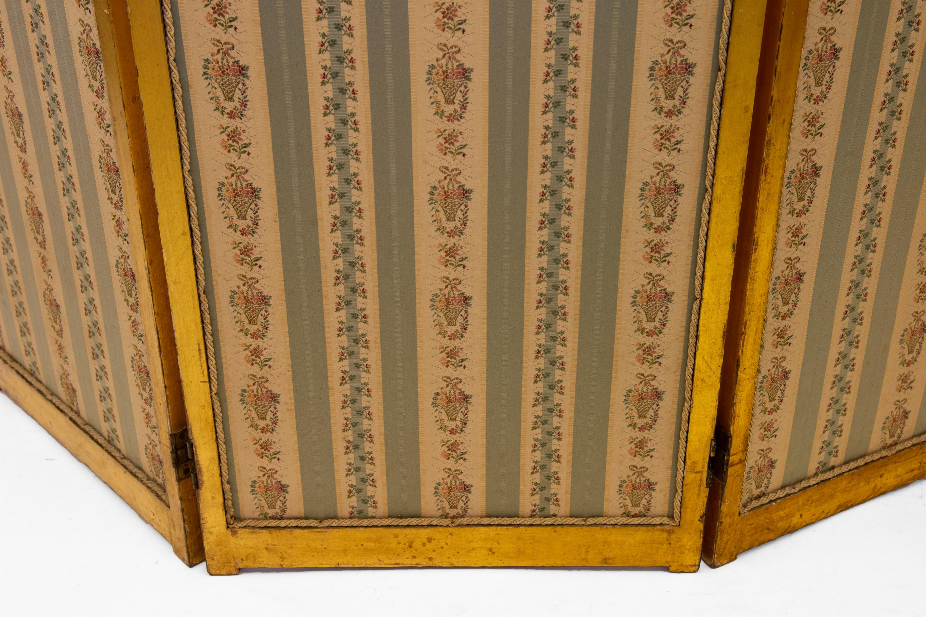Antiker englischer edwardianischer klappbarer Raumteiler aus vergoldetem Holz im Angebot 7