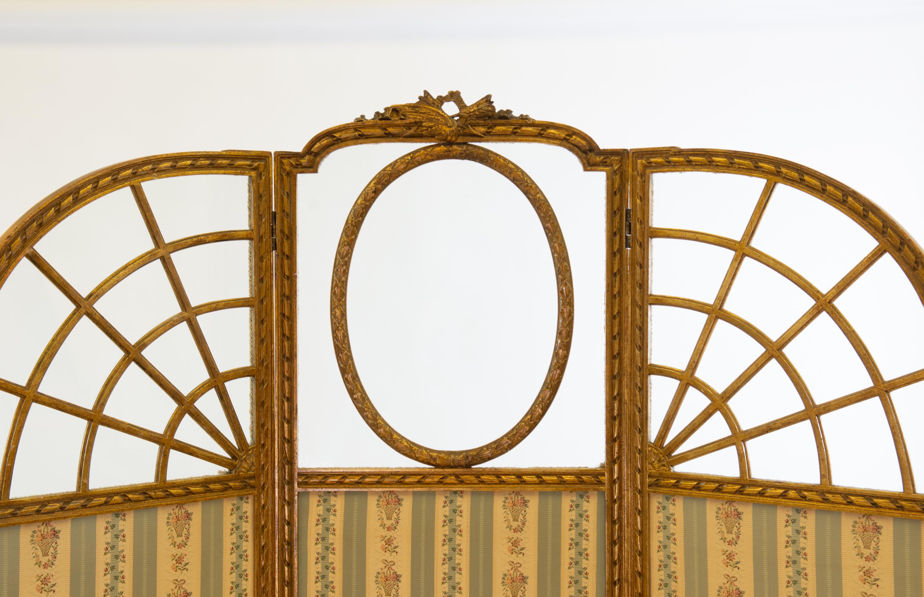 Neoclassical Revival Antique English Edwardian Gilt Wood Folding Screen Room Divider For Sale