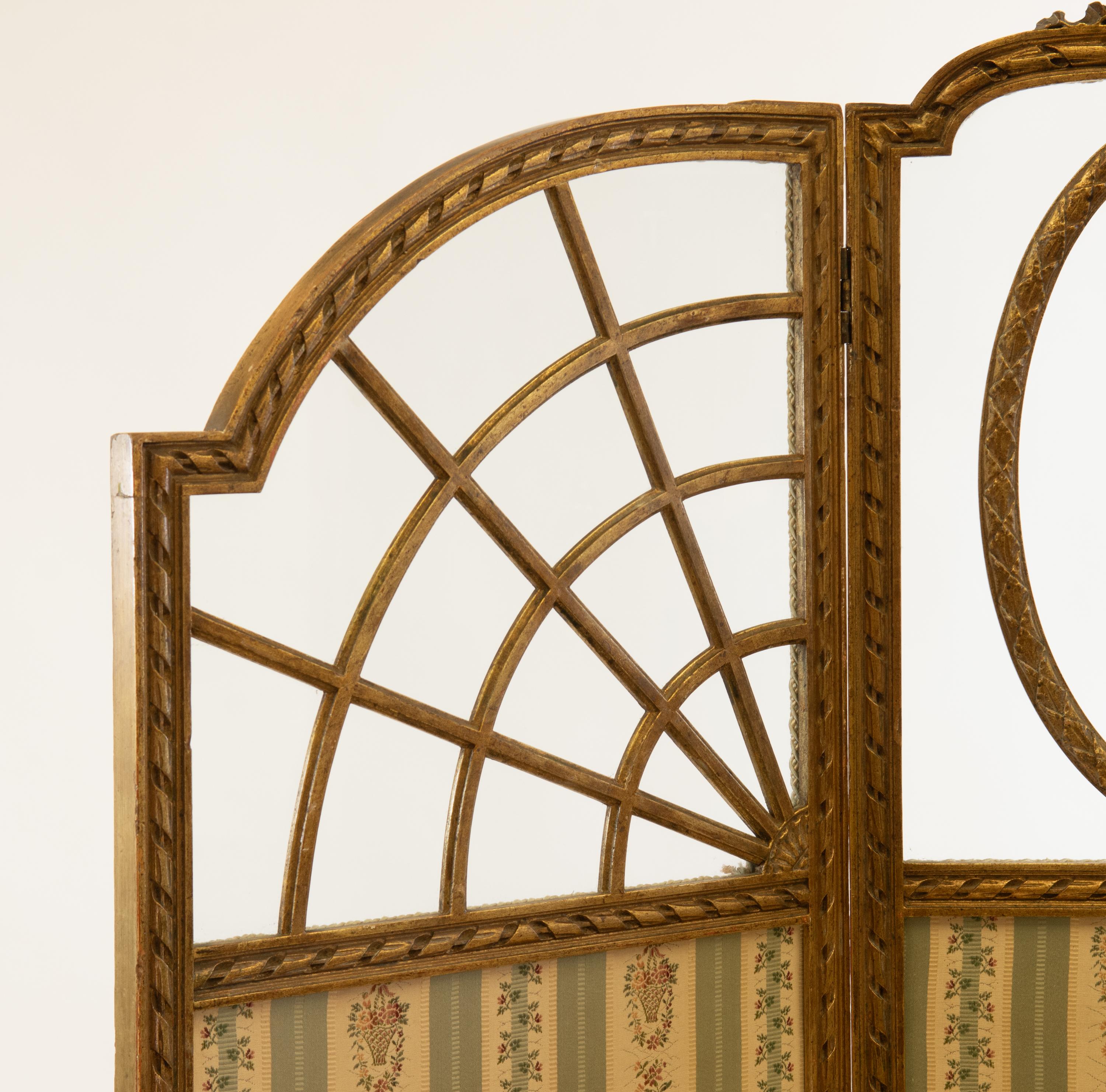 Hand-Carved Antique English Edwardian Gilt Wood Folding Screen Room Divider For Sale