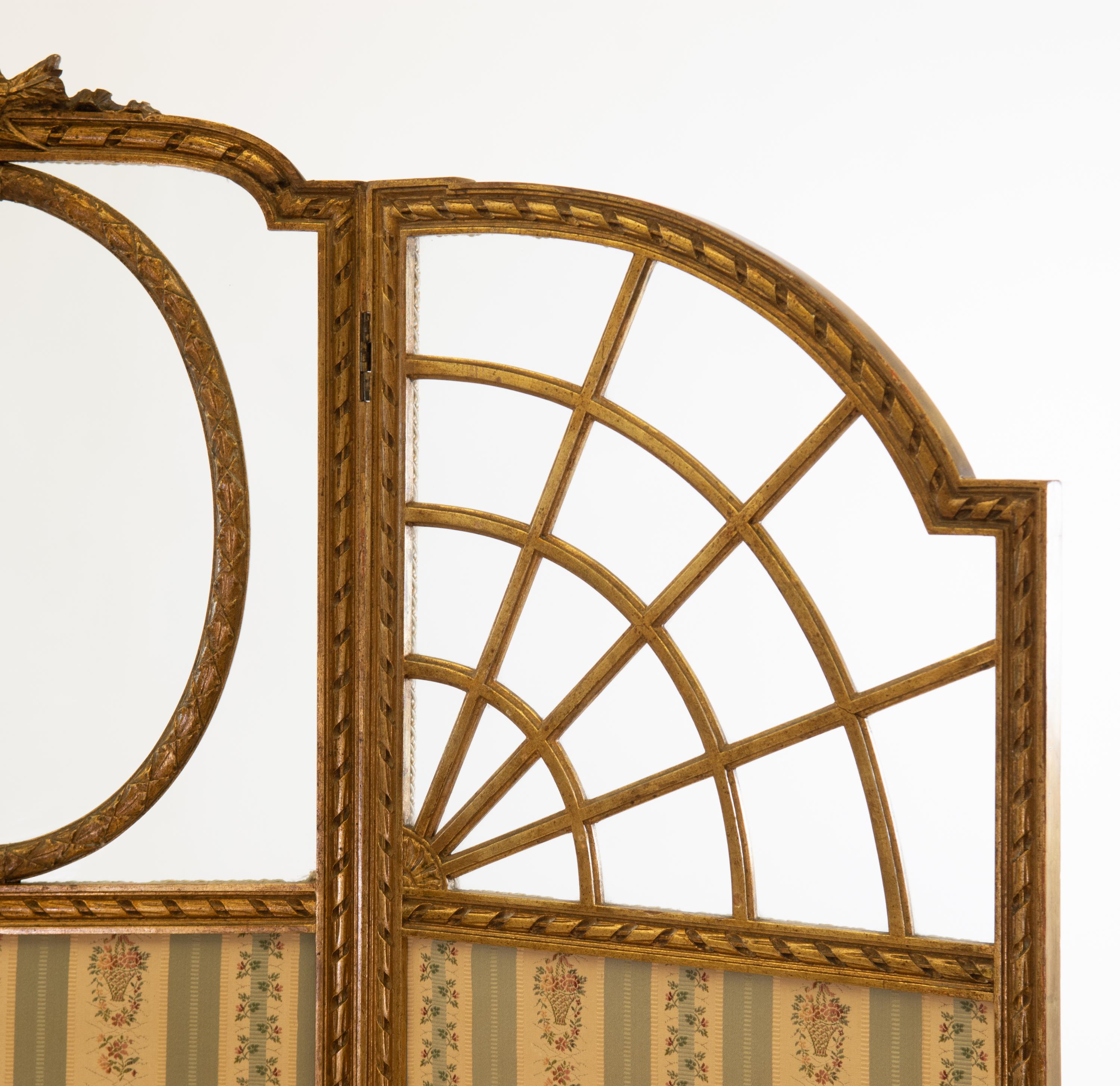 Early 20th Century Antique English Edwardian Gilt Wood Folding Screen Room Divider For Sale