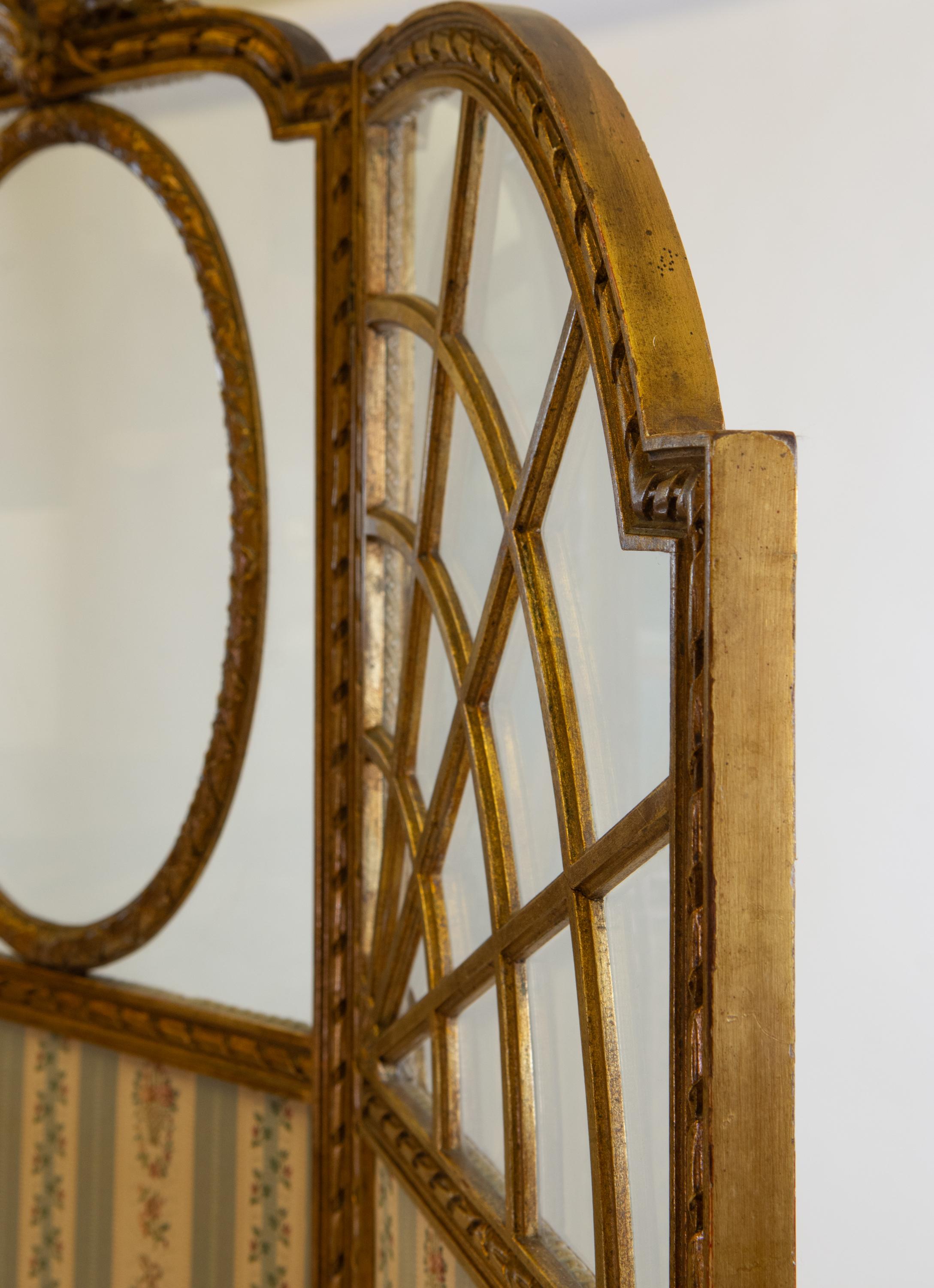 Antiker englischer edwardianischer klappbarer Raumteiler aus vergoldetem Holz im Angebot 1