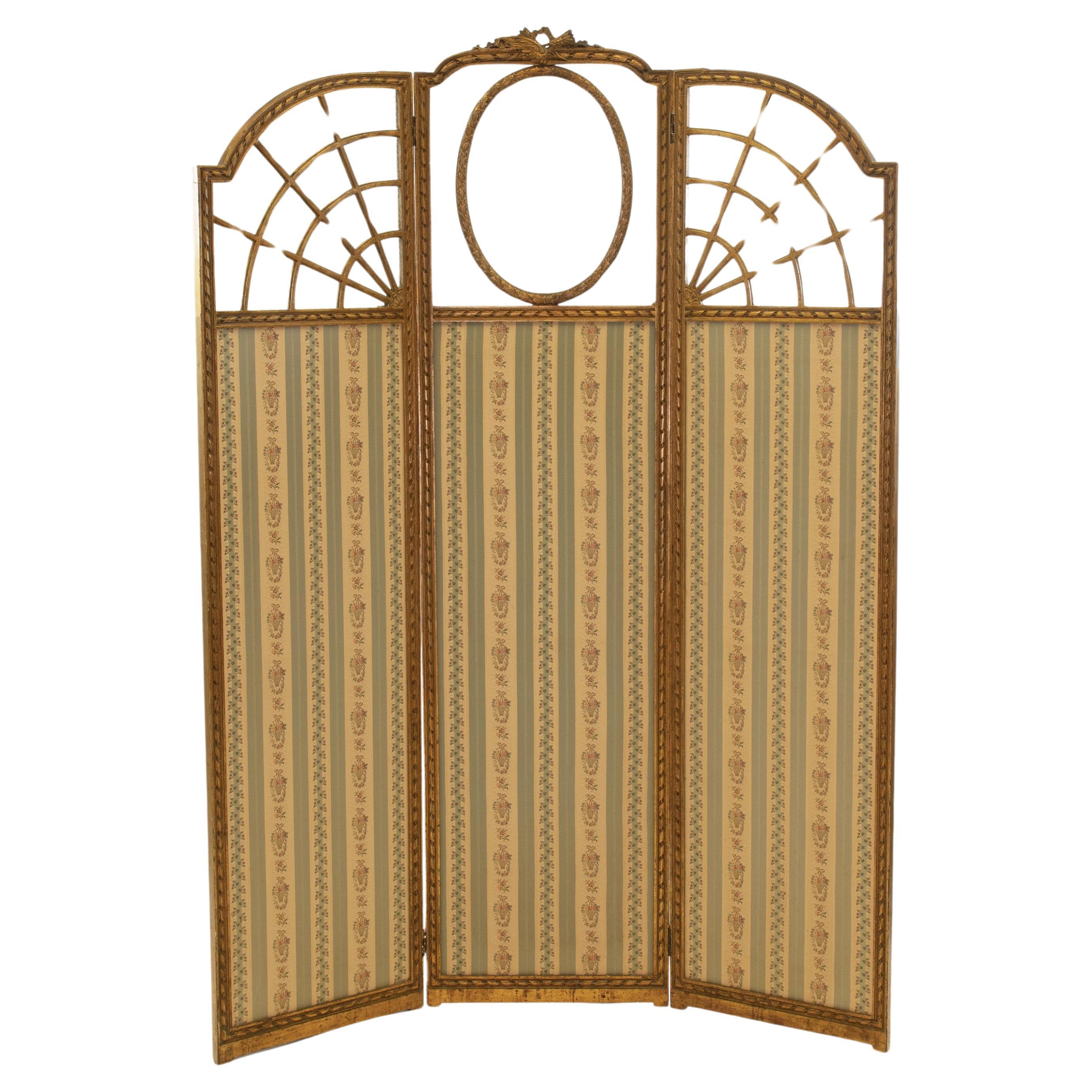 Antiker englischer edwardianischer klappbarer Raumteiler aus vergoldetem Holz im Angebot