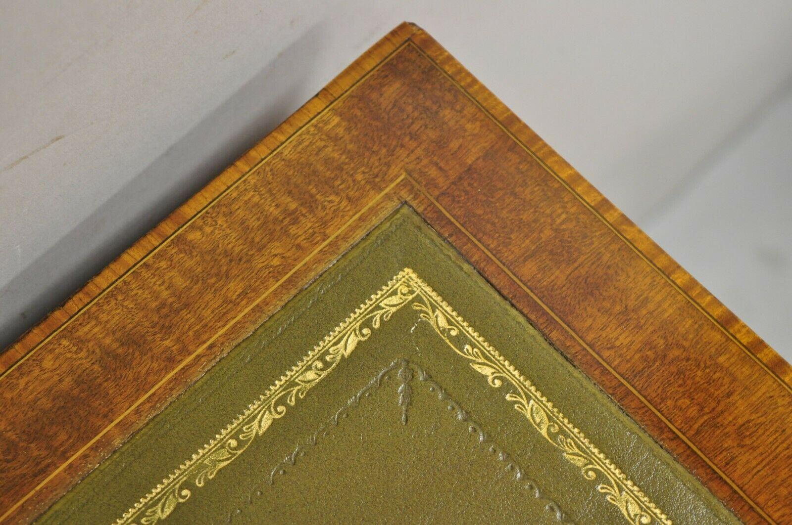 Antique English Edwardian Green Tooled Leather Top 2 Drawer Ladies Writing Desk 6