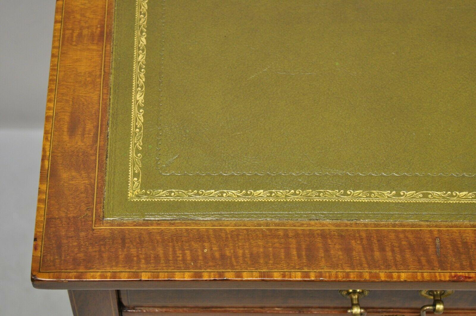 Antique English Edwardian Green Tooled Leather Top 2 Drawer Ladies Writing Desk 4