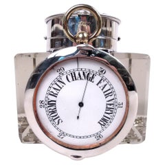 Antique English Edwardian Inkwell with Clock and Barometer, 1908