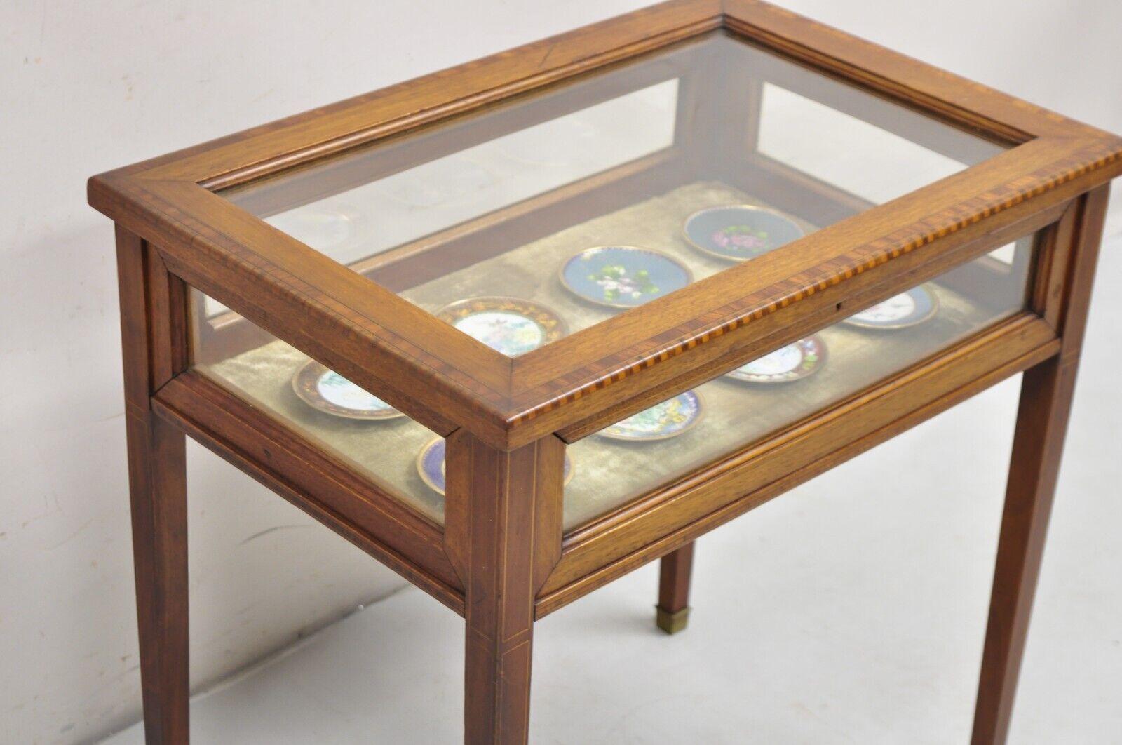 Antique English Edwardian Inlaid Mahogany Small Bijouterie Curio Display Table 7