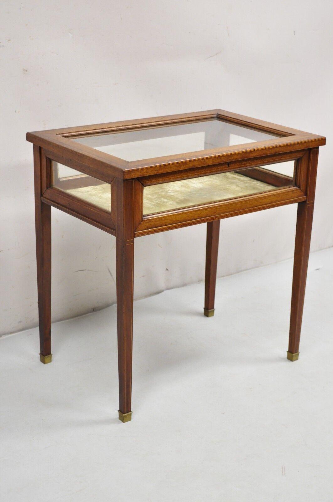 Antique English Edwardian Inlaid Mahogany Small Bijouterie Curio Display Table 9