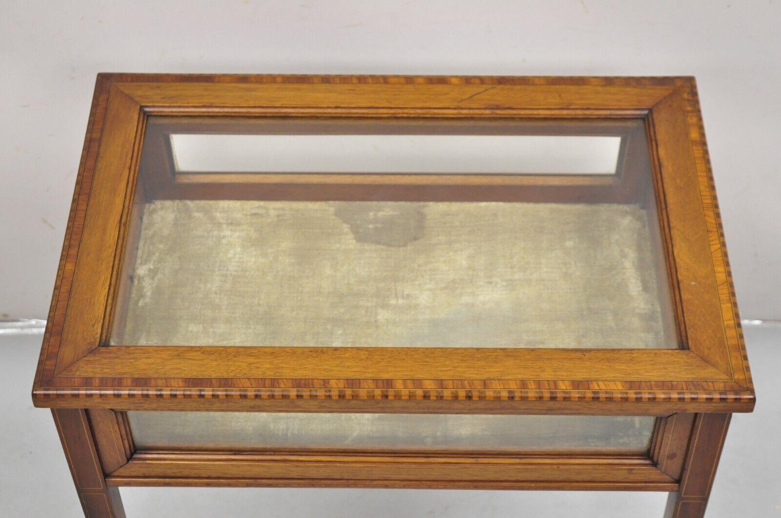 19th Century Antique English Edwardian Inlaid Mahogany Small Bijouterie Curio Display Table