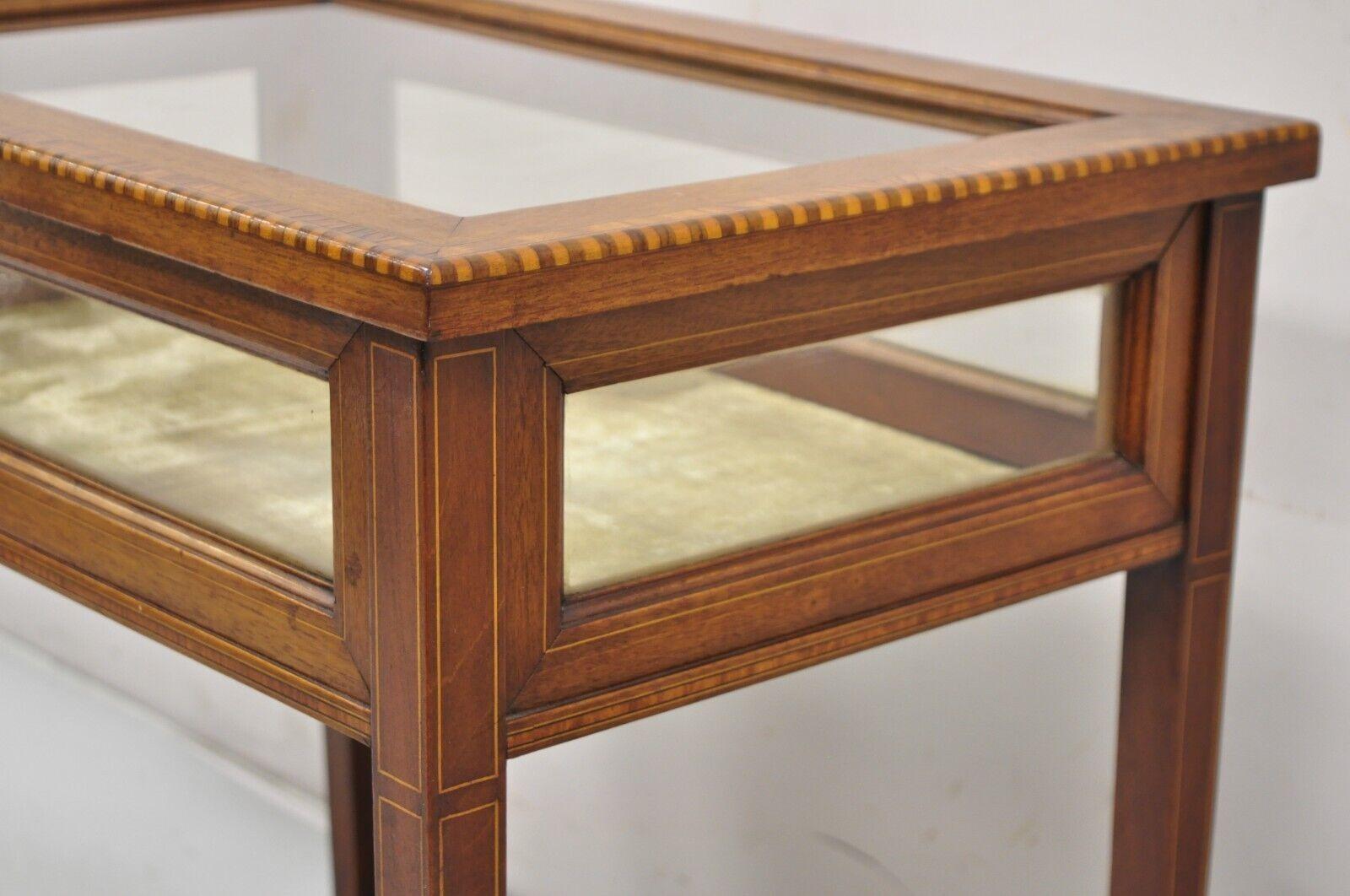 Antique English Edwardian Inlaid Mahogany Small Bijouterie Curio Display Table 1