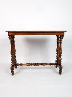 Antico tavolo da sala in noce intarsiato inglese edoardiano Console C.1900