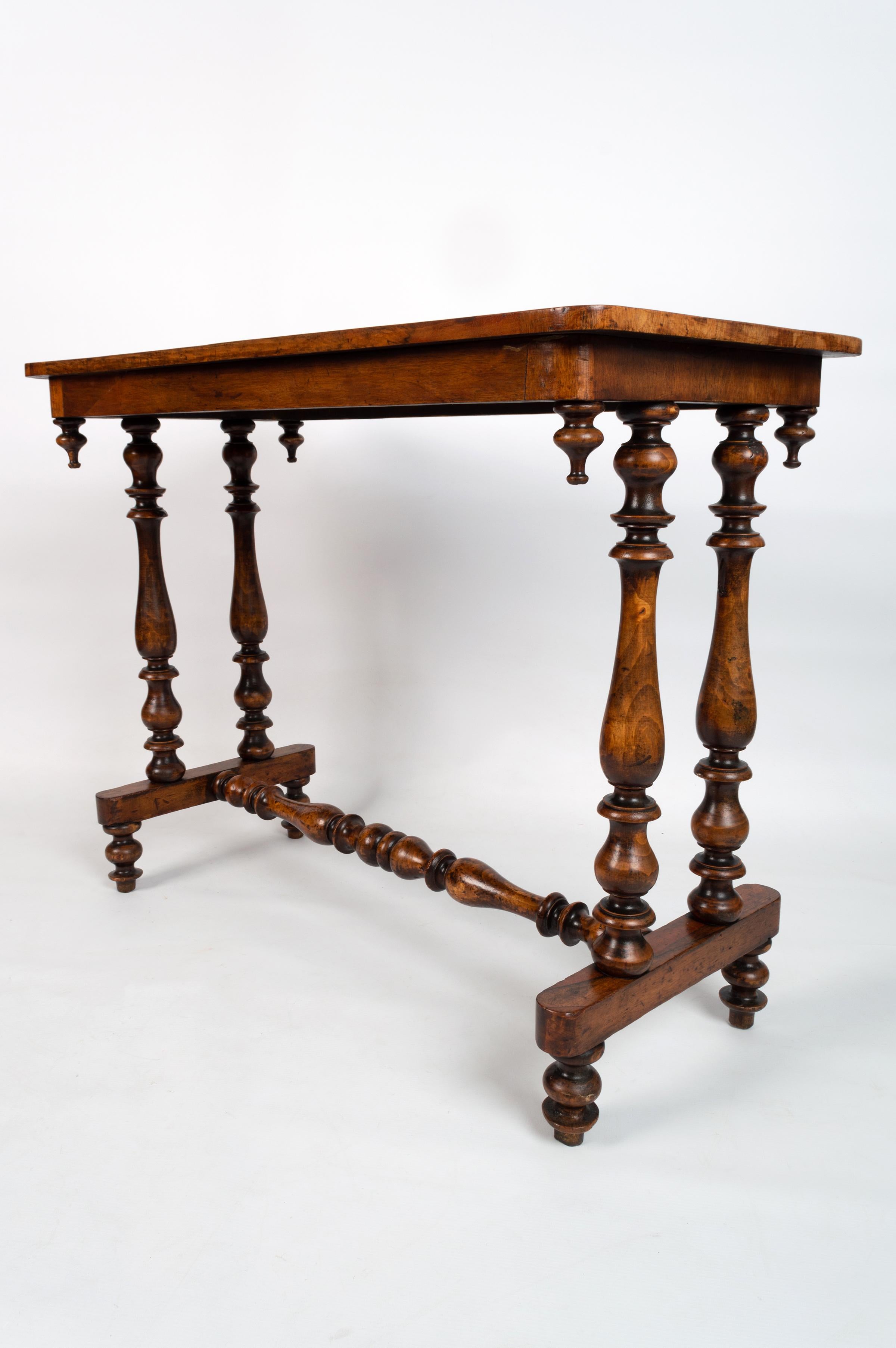 Antique English Edwardian Inlaid Walnut Hall Table Console C.1900 For Sale 1