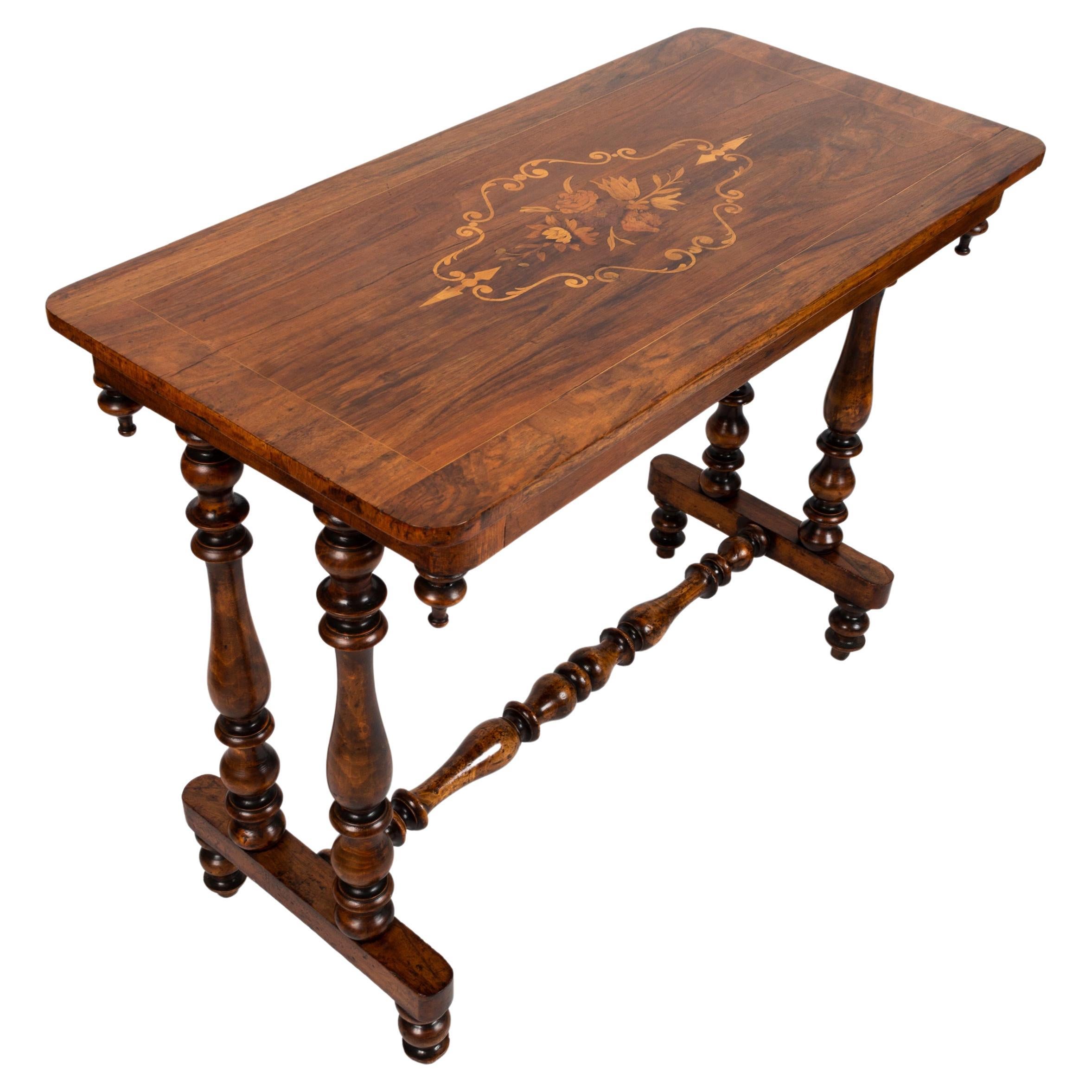 Antique English Edwardian Inlaid Walnut Hall Table Console C.1900 For Sale