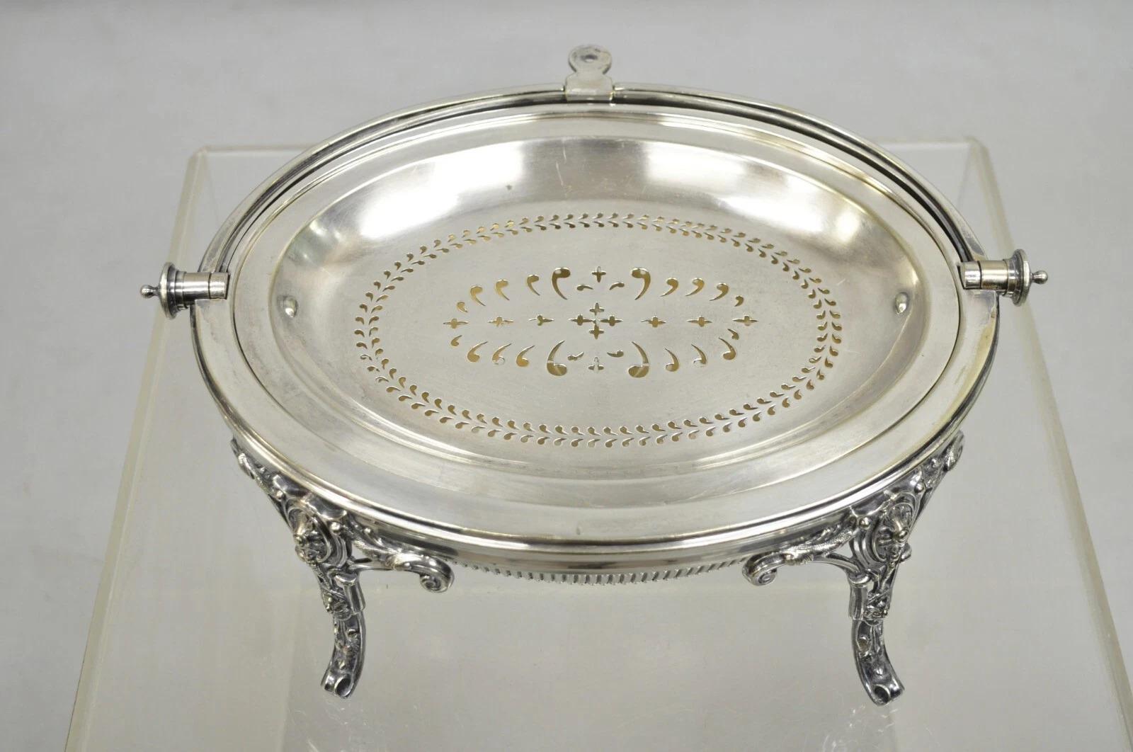 Antique English Edwardian Large Silver Plated Roll Top Warmer Chafing Dish For Sale 5