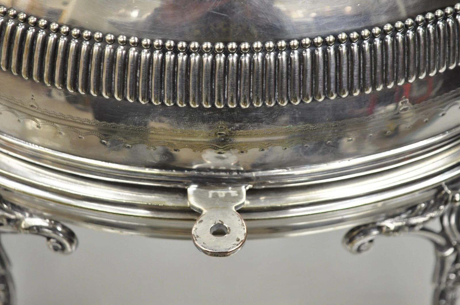 Antique English Edwardian Large Silver Plated Roll Top Warmer Chafing Dish For Sale 1