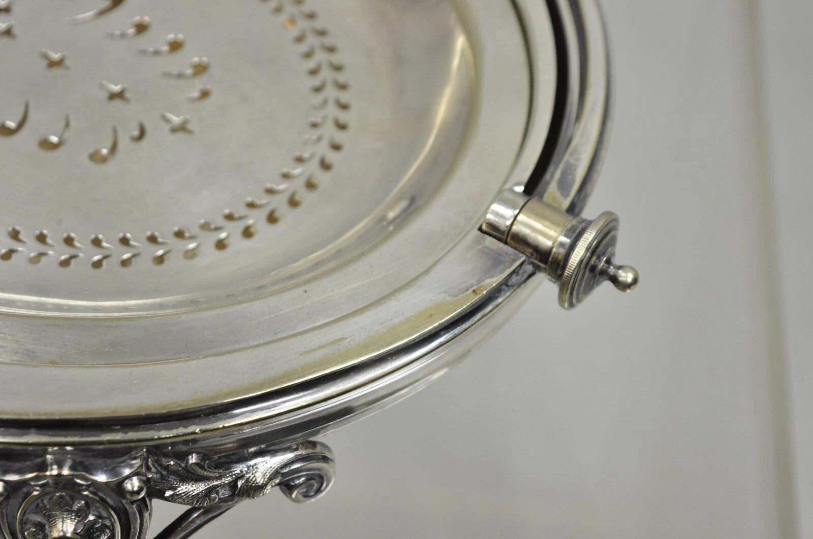 Antique English Edwardian Large Silver Plated Roll Top Warmer Chafing Dish For Sale 3