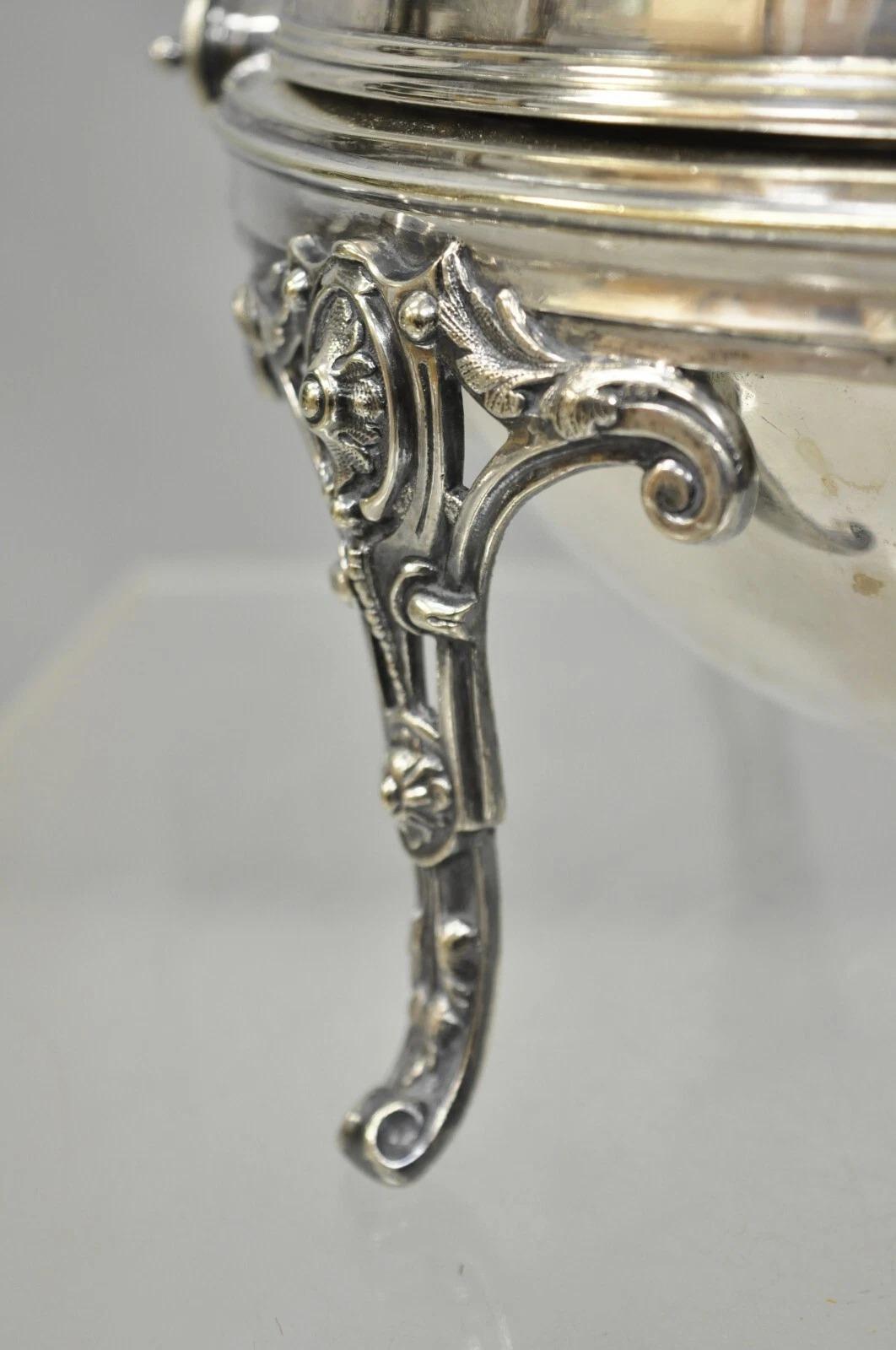 Antique English Edwardian Large Silver Plated Roll Top Warmer Chafing Dish For Sale 4