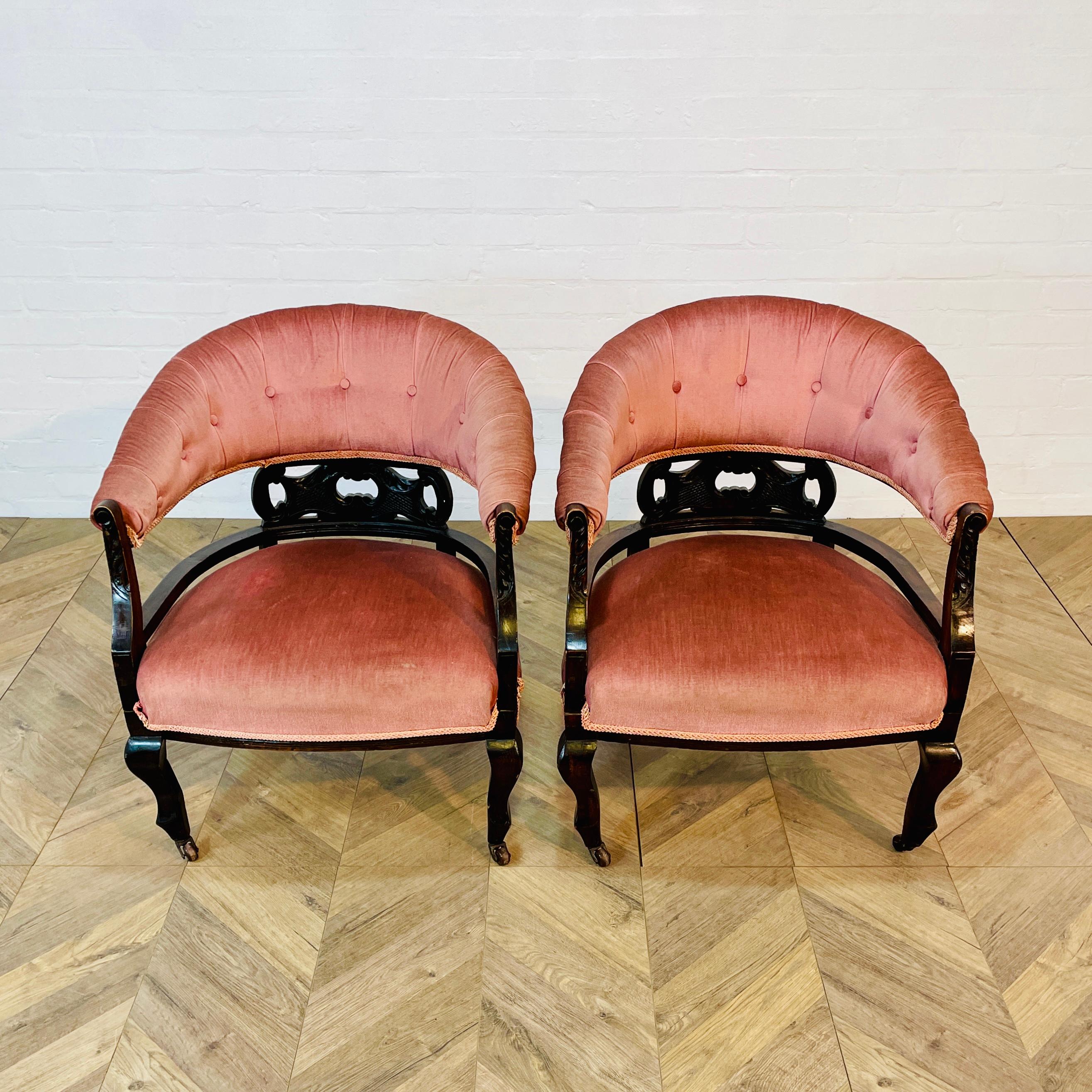 Antique English Edwardian Low Open Armchairs, Set of 2, circa 1900s For Sale 2