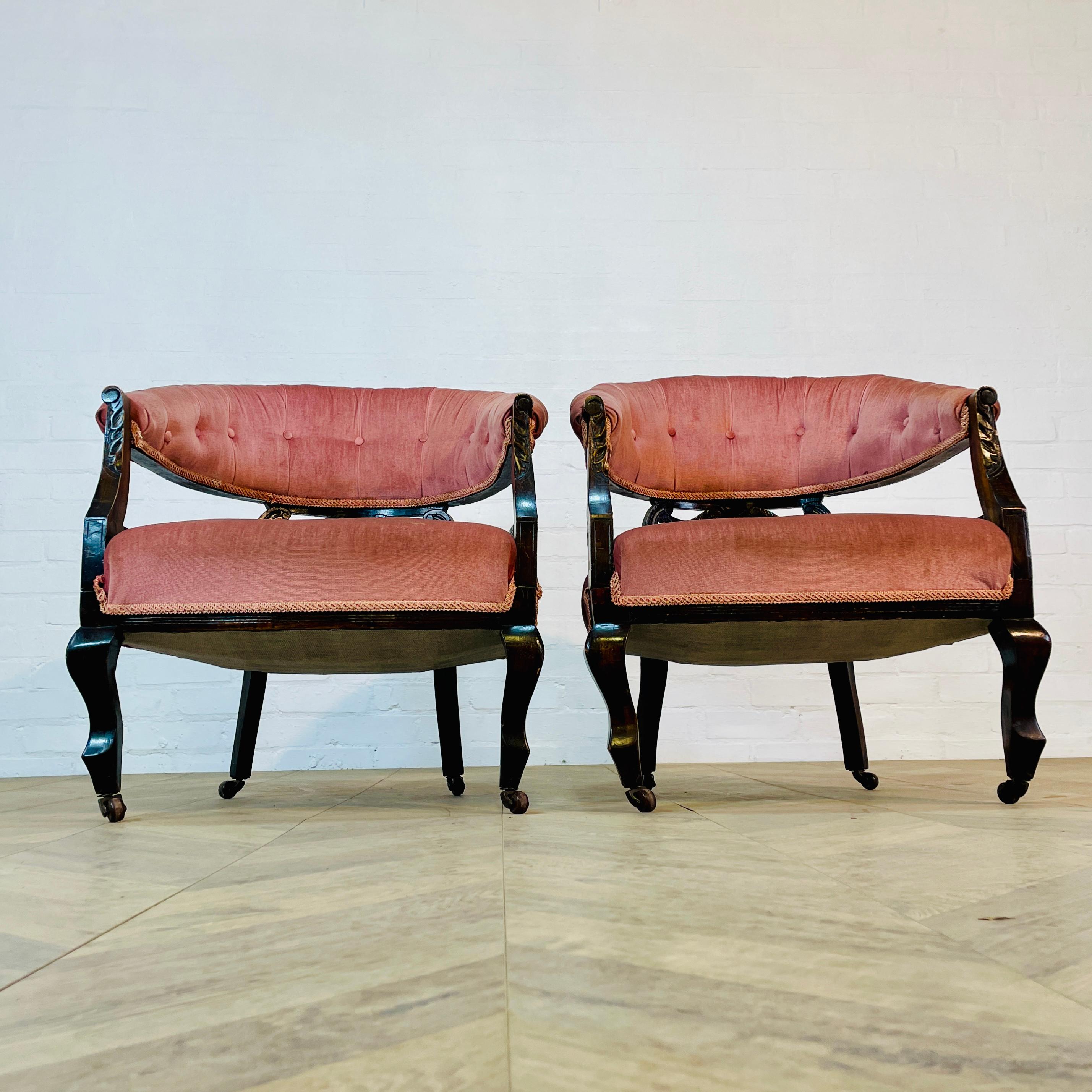 Antique English Edwardian Low Open Armchairs, Set of 2, circa 1900s For Sale 3