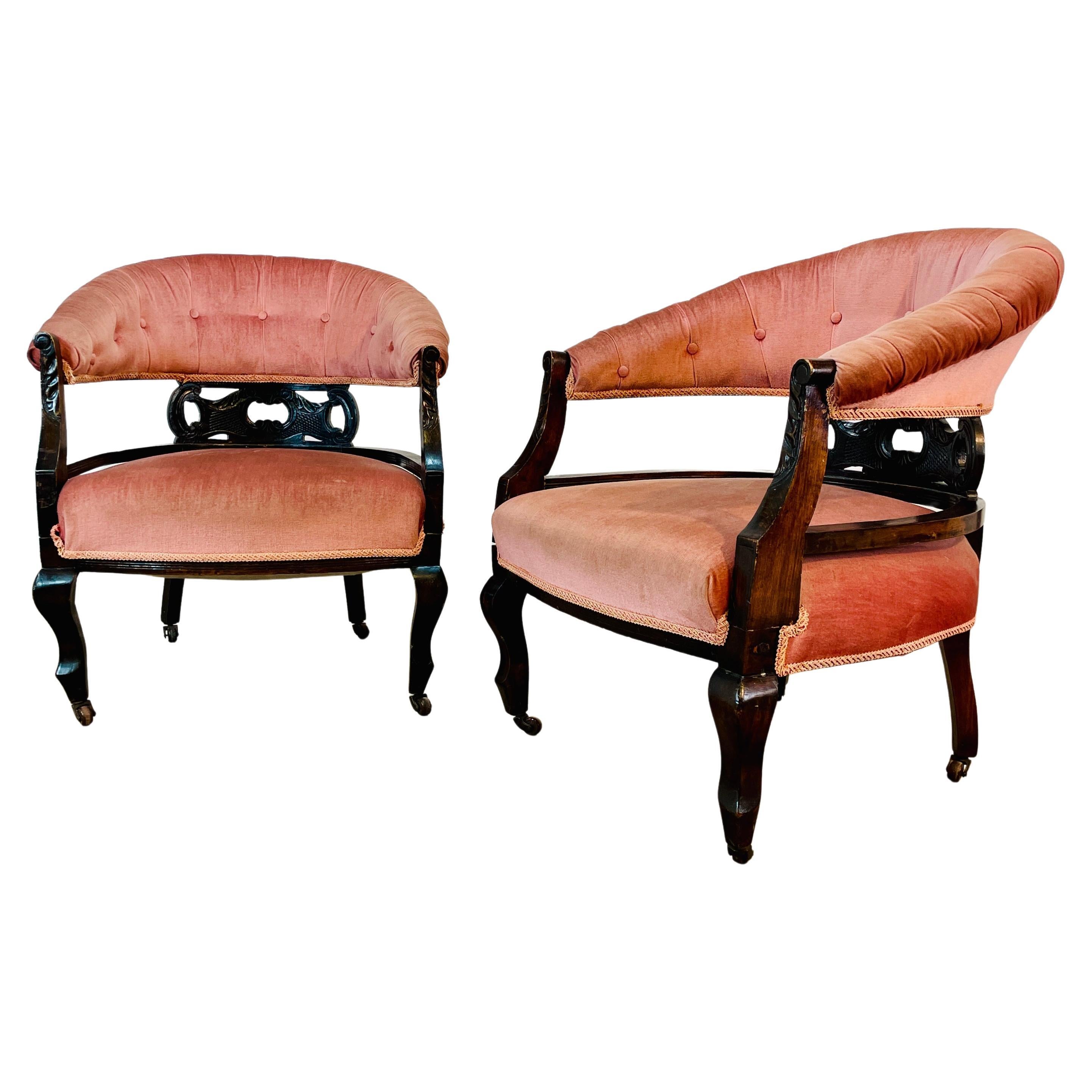 Antique English Edwardian Low Open Armchairs, Set of 2, circa 1900s For Sale