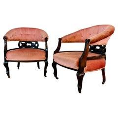 Antique English Edwardian Low Open Armchairs, Set of 2, circa 1900s