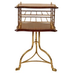 Antique English Edwardian Mahogany and Brass Magazine Stand, Circa 1900-1910's.