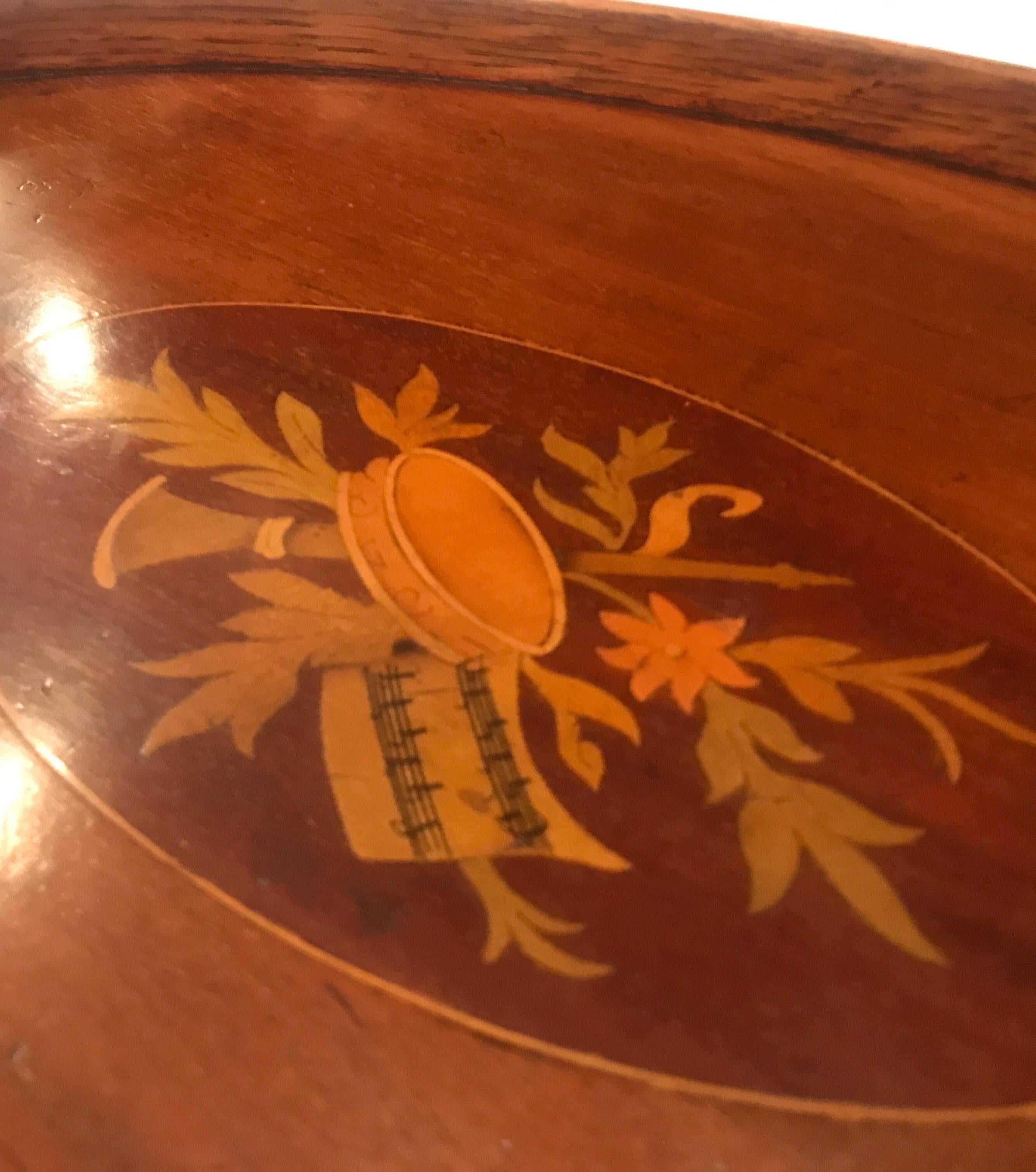 Brass Antique English Edwardian Mahogany and Inlay Serving or Tea Tray For Sale