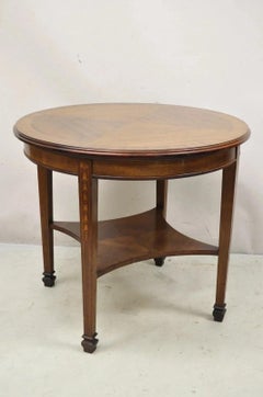 Antique English Edwardian Mahogany Bellflower Inlay Round Occasional Side Table