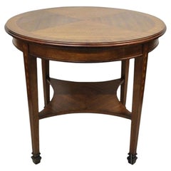 Antique English Edwardian Mahogany Bellflower Inlay Round Occasional Side Table